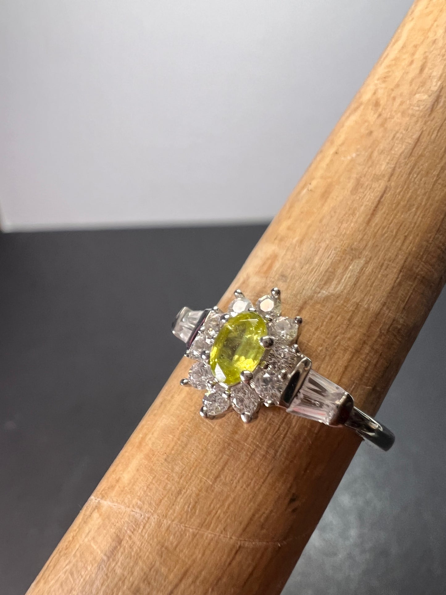 Sphene halo ring in rhodium over sterling silver size 5 *NEW*