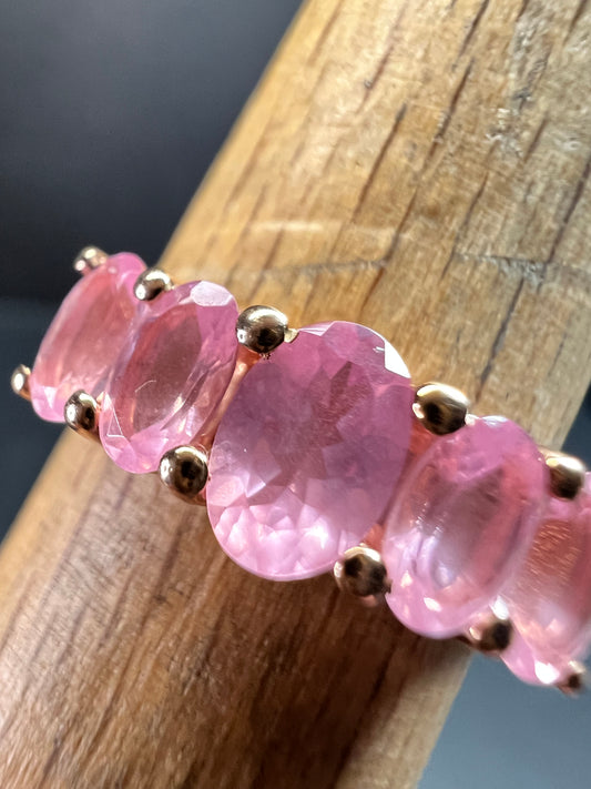 Pink Sapphire 925 Gold Vermeil Ring Size 7
