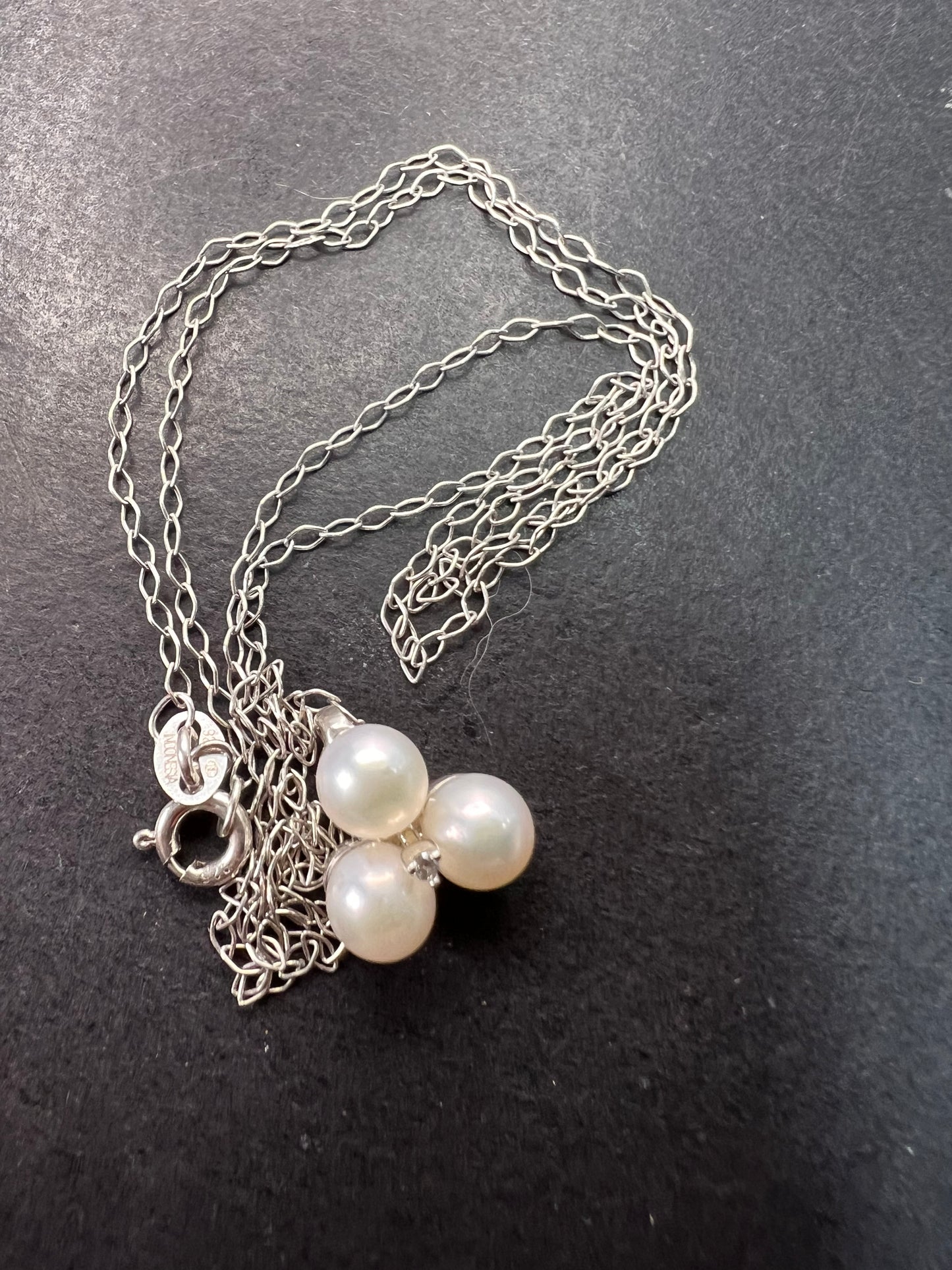 Trilogy pearl and diamond accent pendant and chain necklace in sterling silver