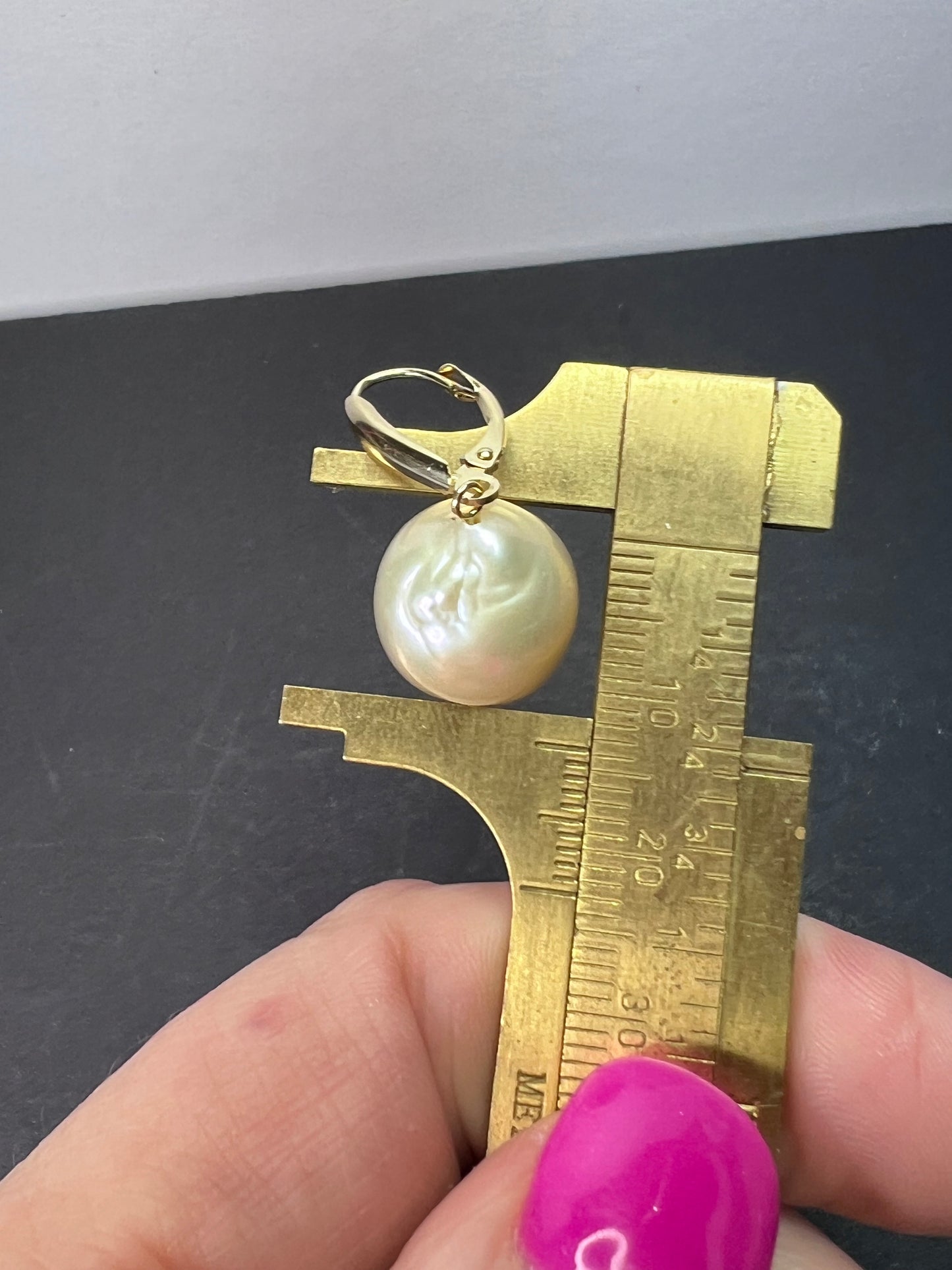 14k gold lever back pearl earrings