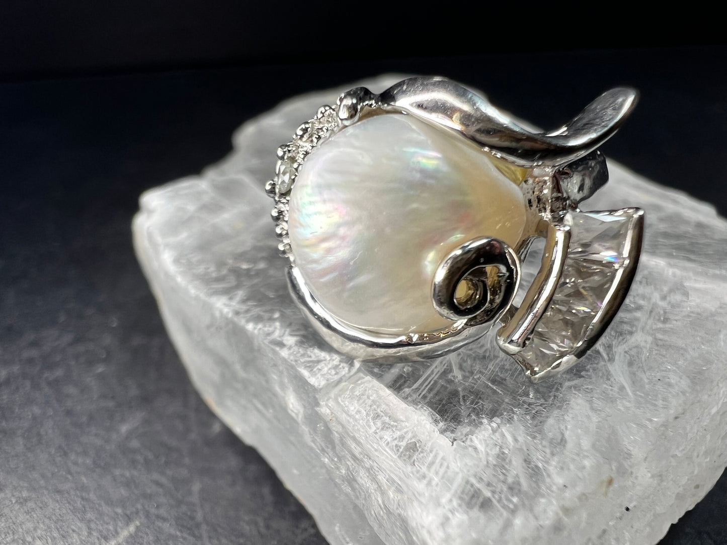 Vintage Style Cultured Pearl CZ Ring 12k Gold Plated Size 7