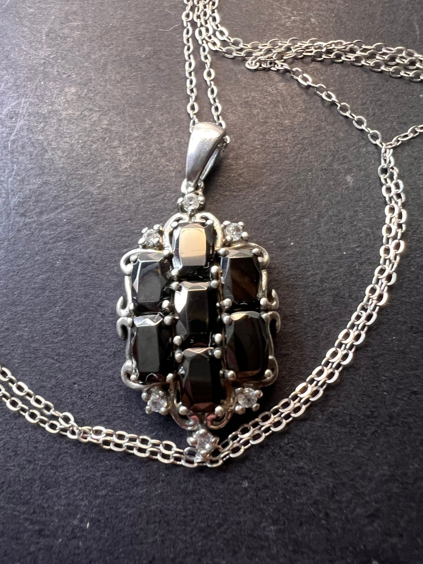 Elite shungite and white topaz sterling silver pendant and chain necklace