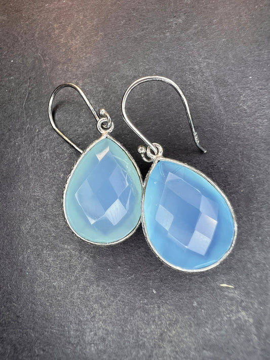 Aqua chalcedony sterling silver teardrop earrings