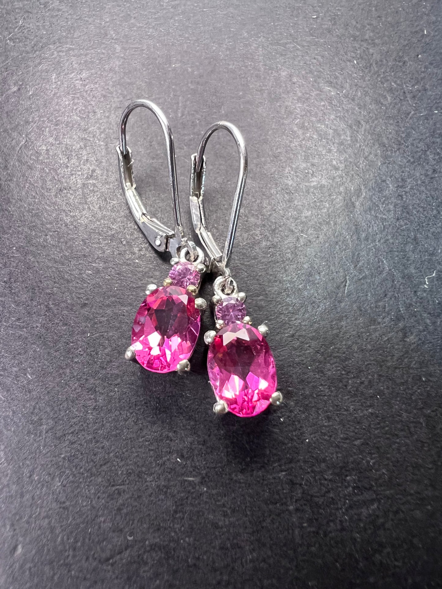 Pink spinel and pink sapphire earrings lever back dangle earrings