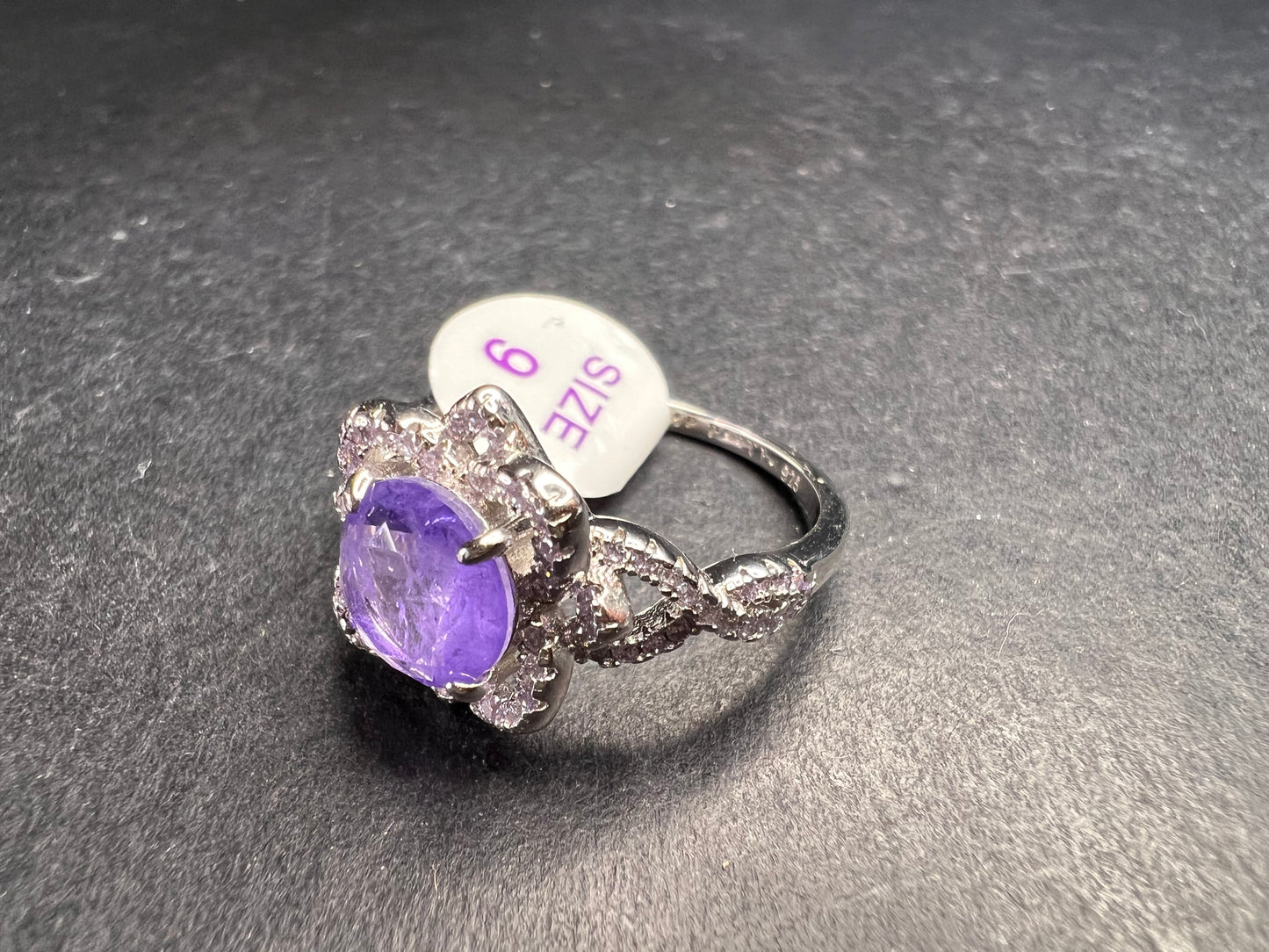 New Bomb Party Sterling Silver Lavender Simulated Amethyst Dinner Ring Sz 9