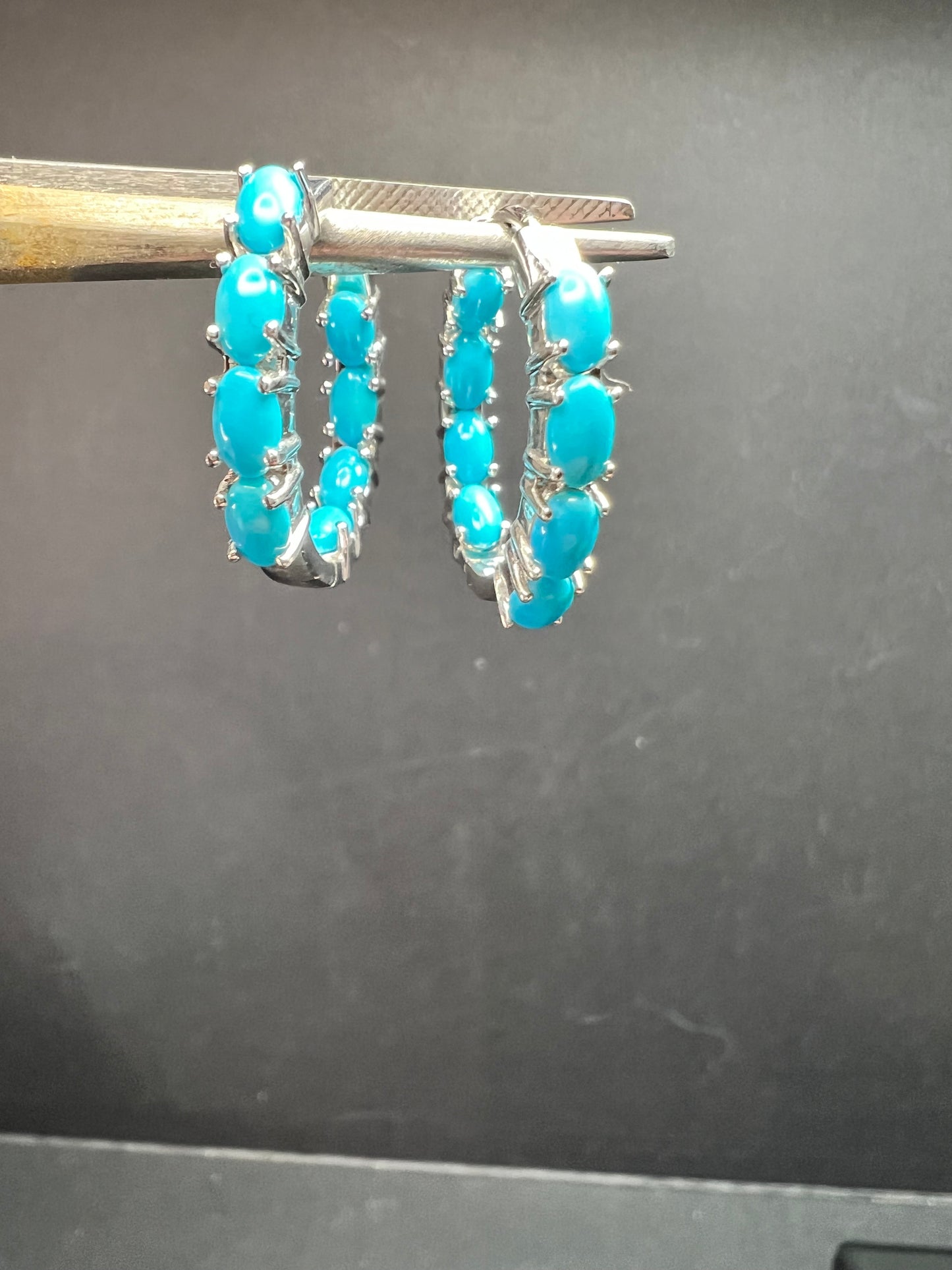 Sterling Silver Turquoise Inside Out Hoop Earrings 925 Estate Like New