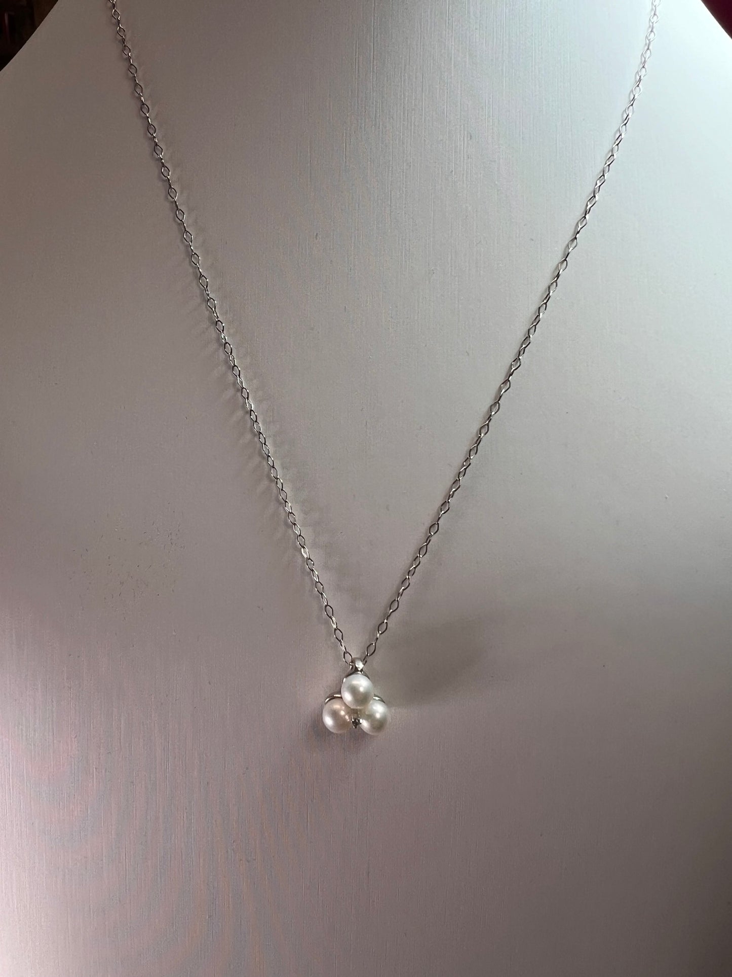 Trilogy pearl and diamond accent pendant and chain necklace in sterling silver