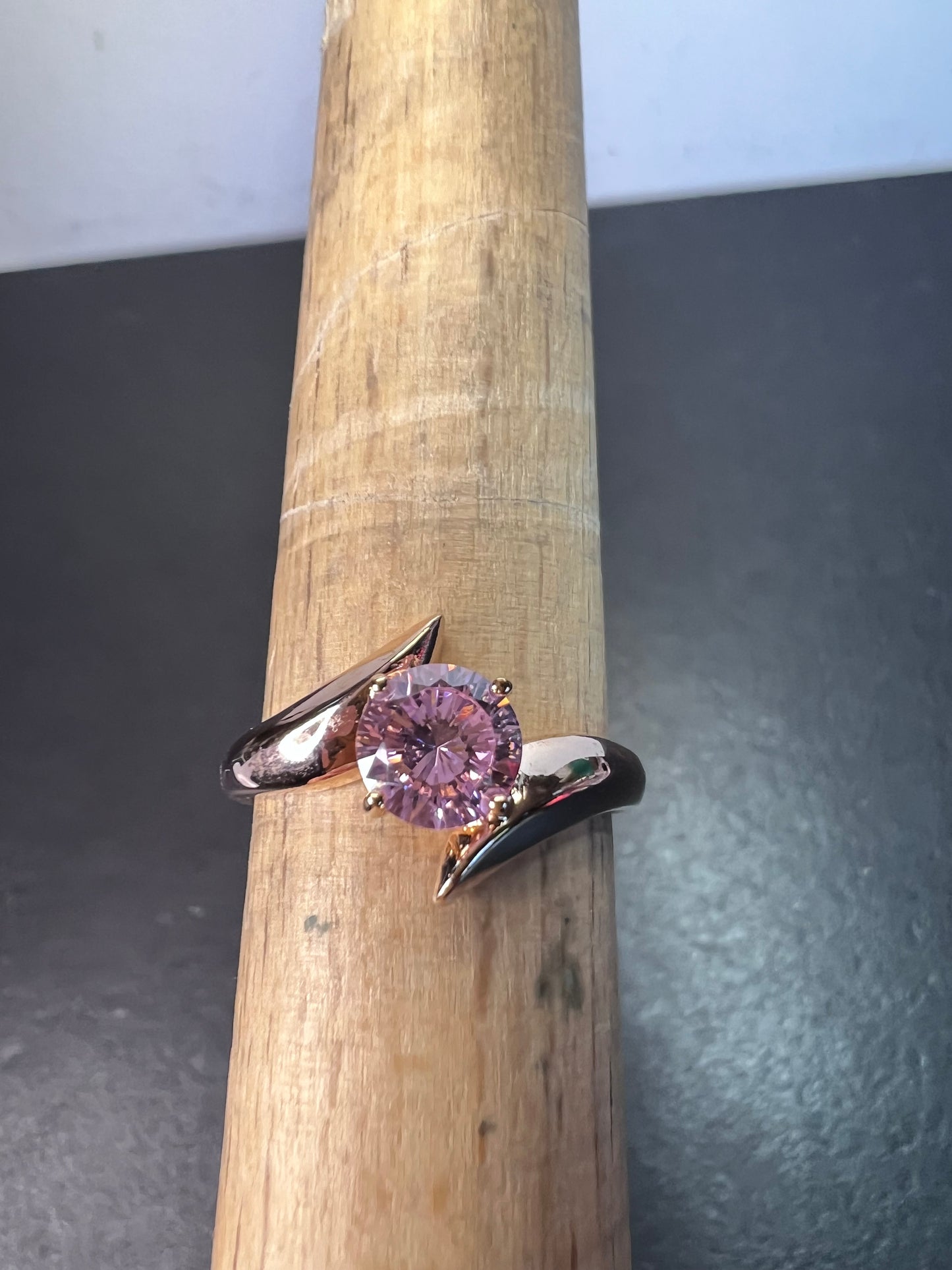 Pink CZ gold over sterling silver ring size 8