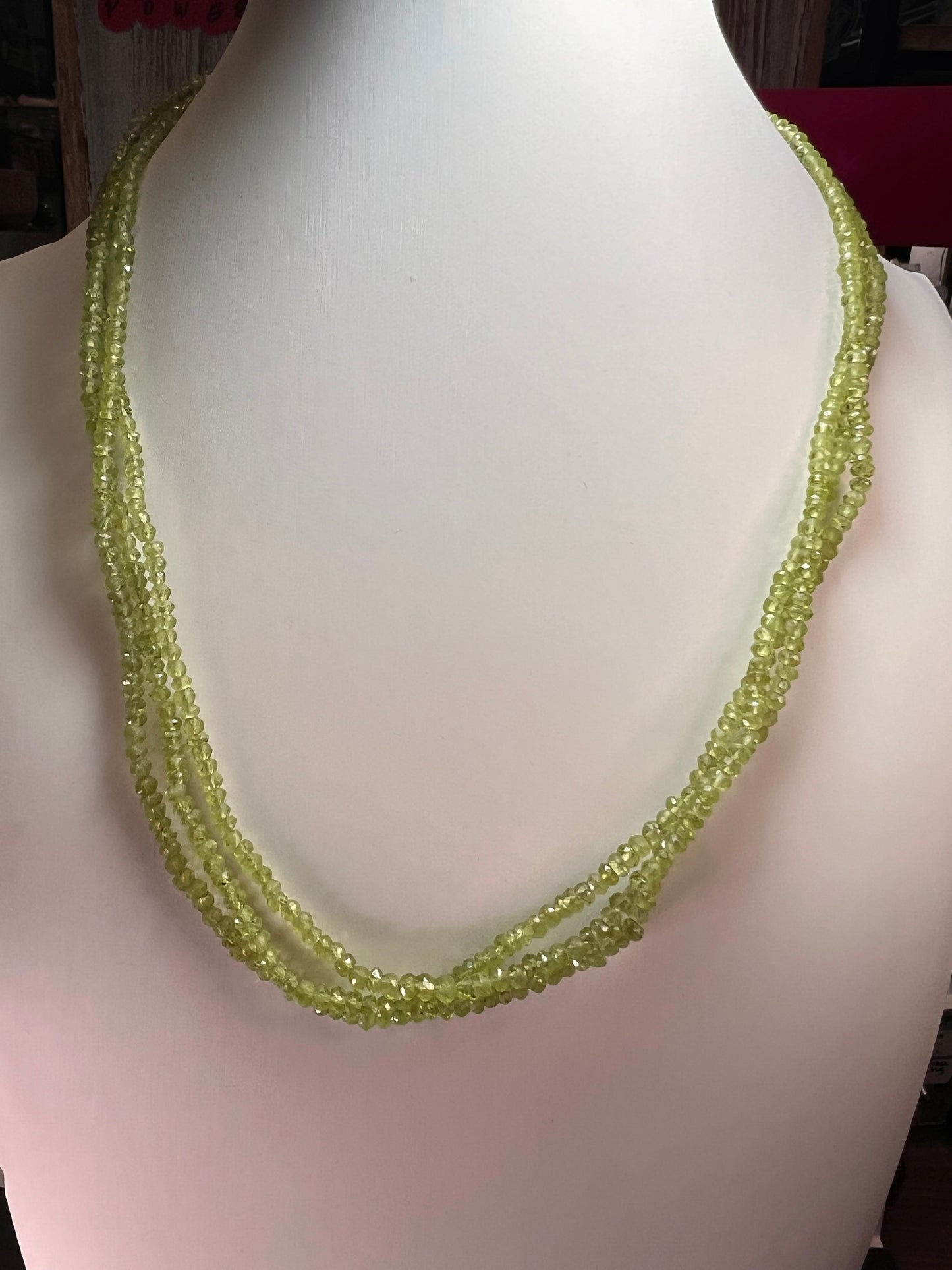 Layered peridot necklace with sterling silver clasp