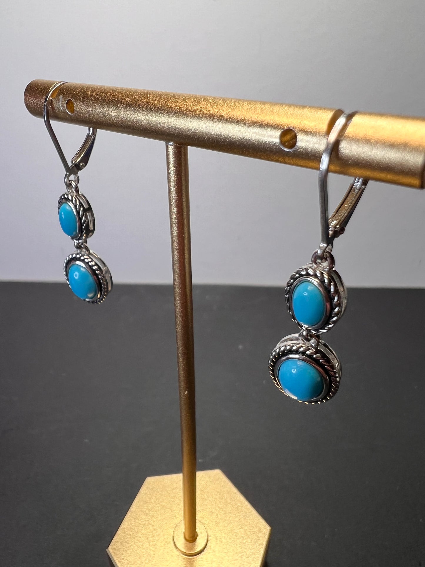 Blue Sleeping Beauty Turquoise Rhodium Over Sterling Silver Earrings