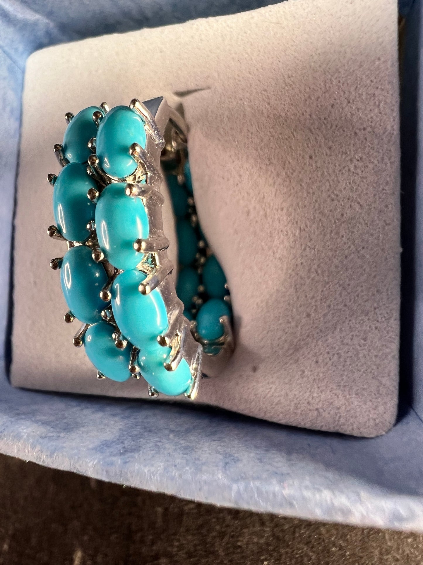 Sterling Silver Turquoise Inside Out Hoop Earrings 925 Estate Like New