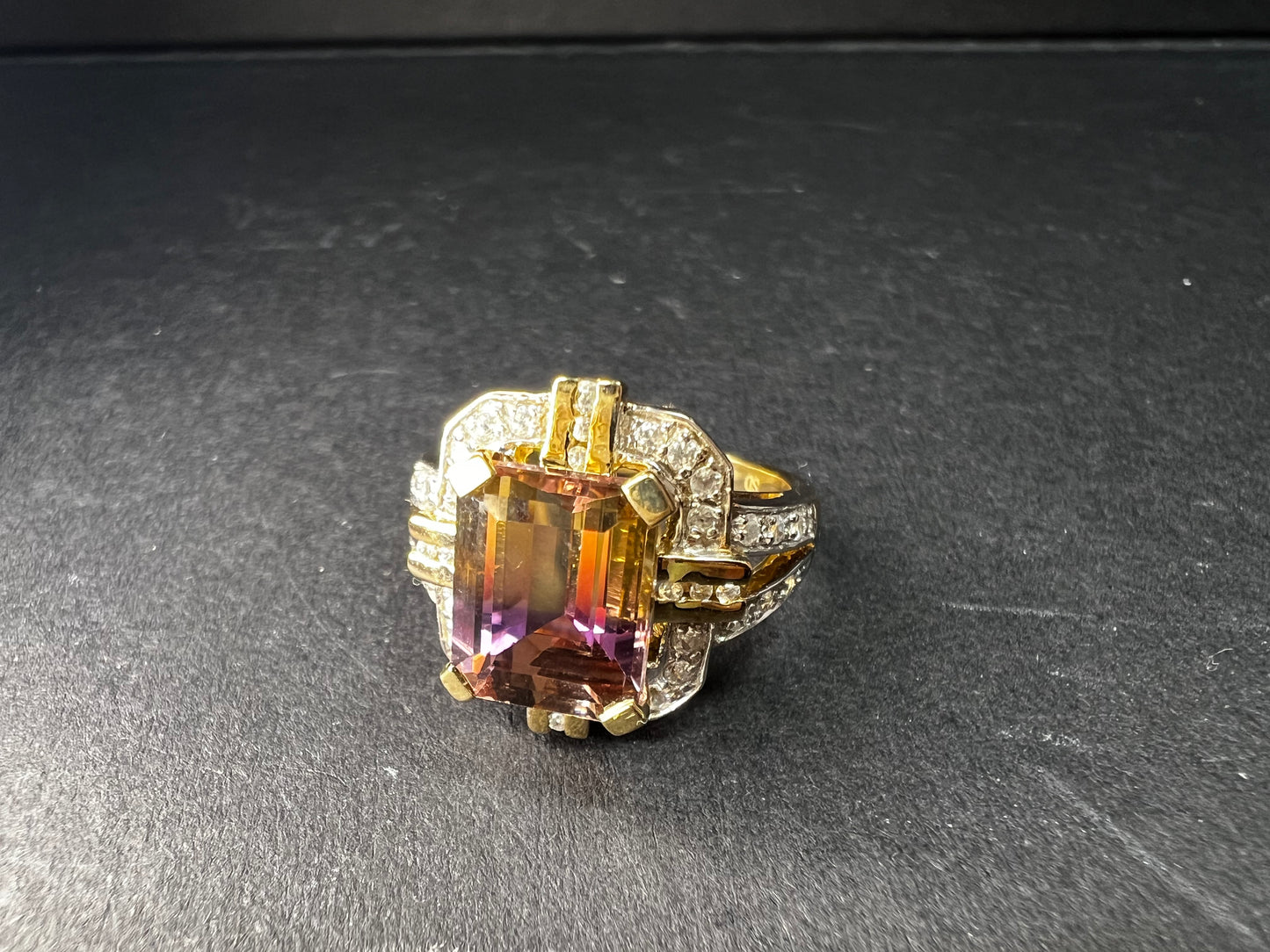 Vintage Ametrine Emerald Cut Ring Gold Over Sterling White Zircon Size 7