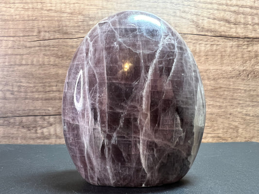 Rare purple anhydrite with epidote polished freeform crystal