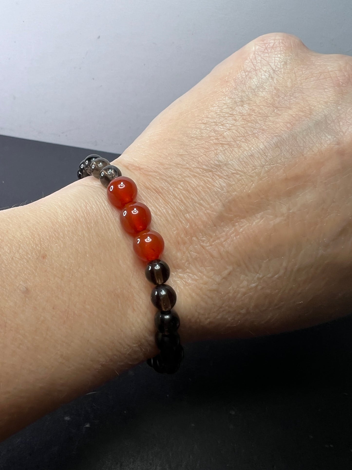 Smoky quartz and carnelian bracelet 7 inch