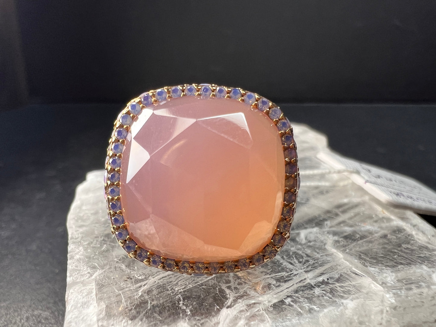 Pink Chalcedony Statement Ring 18K Rose Gold Plated Size 7.5 NWT