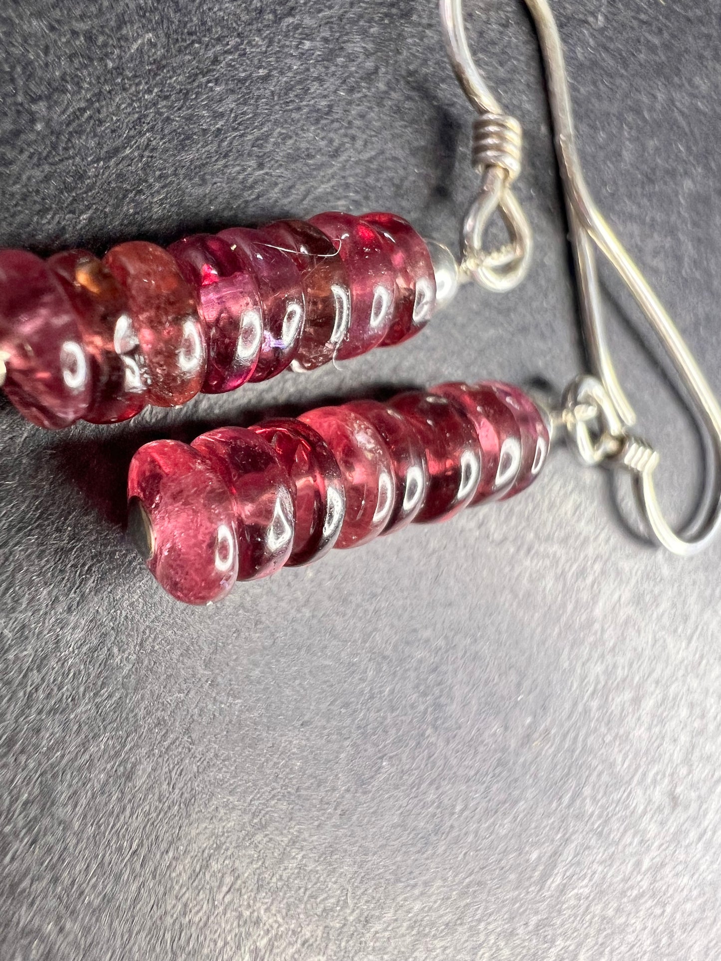 Sterling Silver Pink Rubellite Tourmaline Heishi Drop Earrings