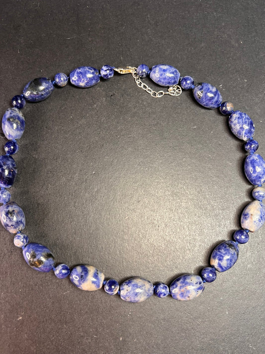 NEW sodalite necklace and bracelet with sterling silver clasp