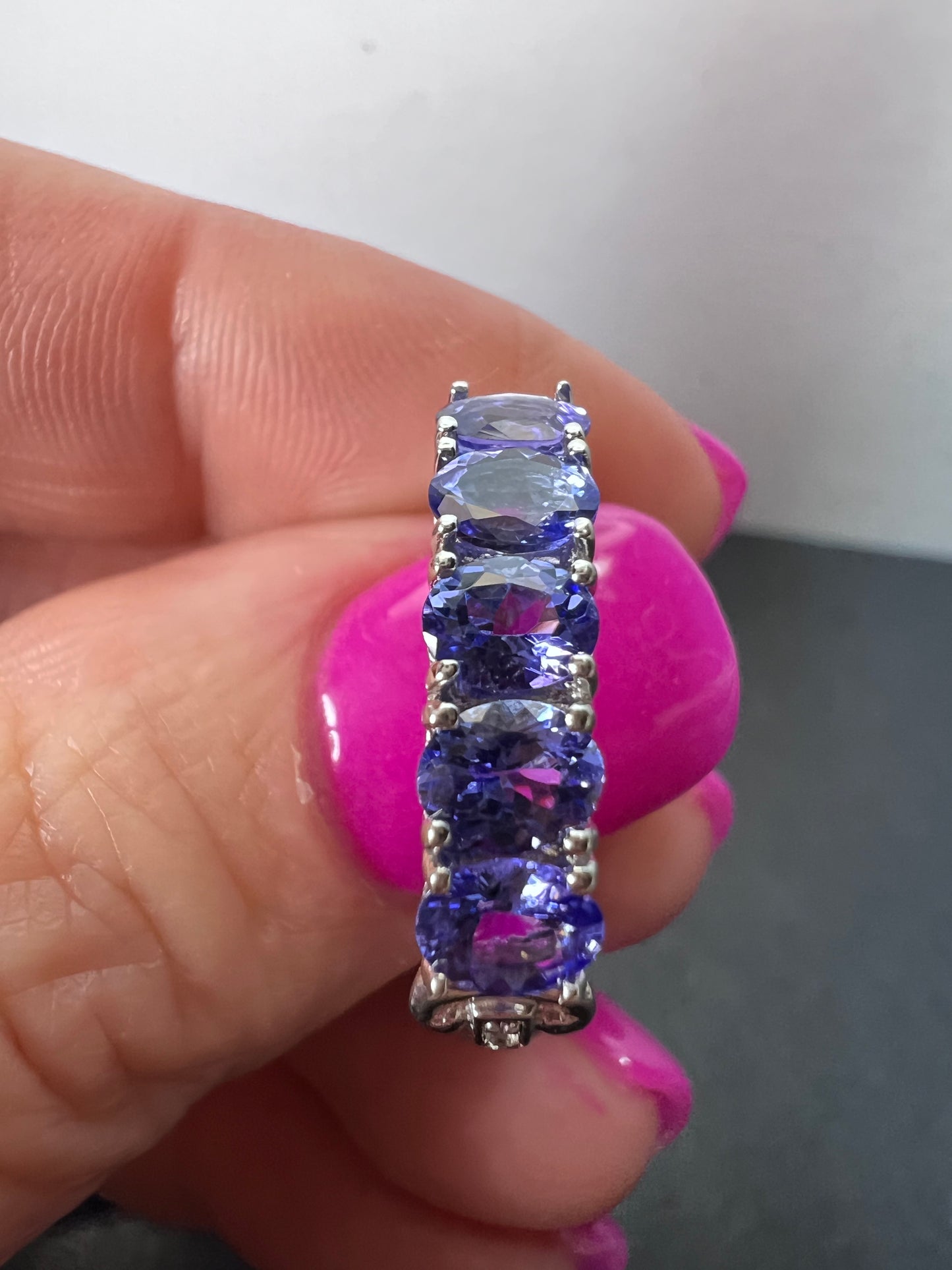 Blue Tanzanite Rhodium Over Sterling Silver 5-stone Band Ring 1.87ctw size 9