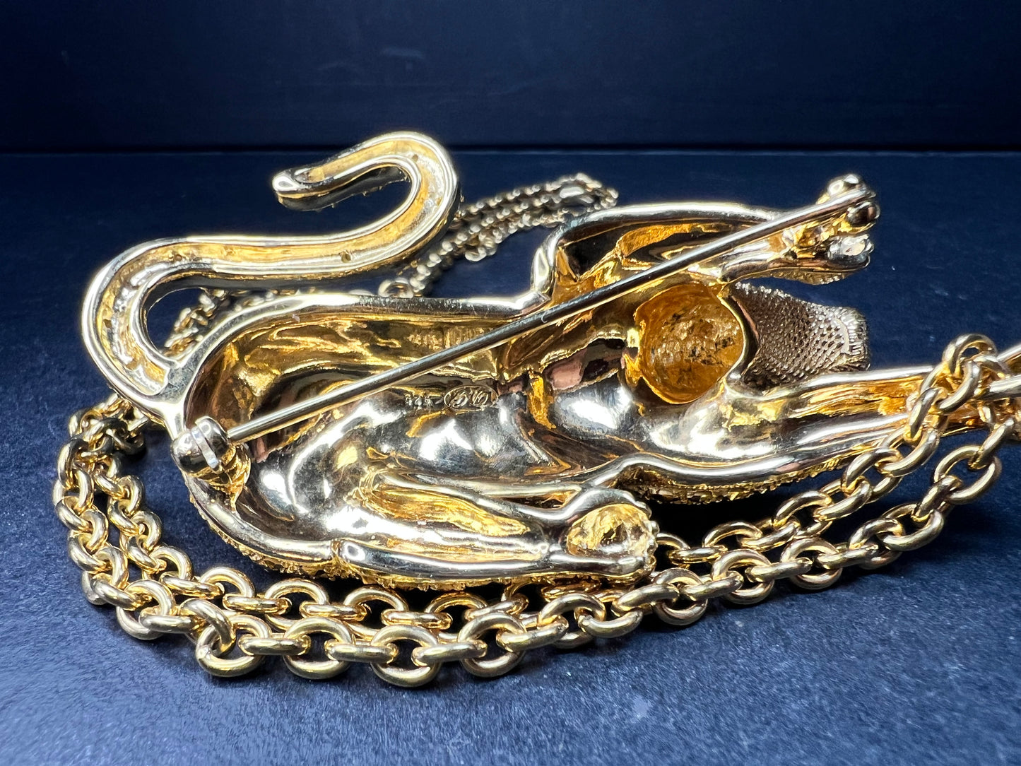 Dallas Prince 14K Clad Marcasite Panther Necklace Ruby Eyes 18-20