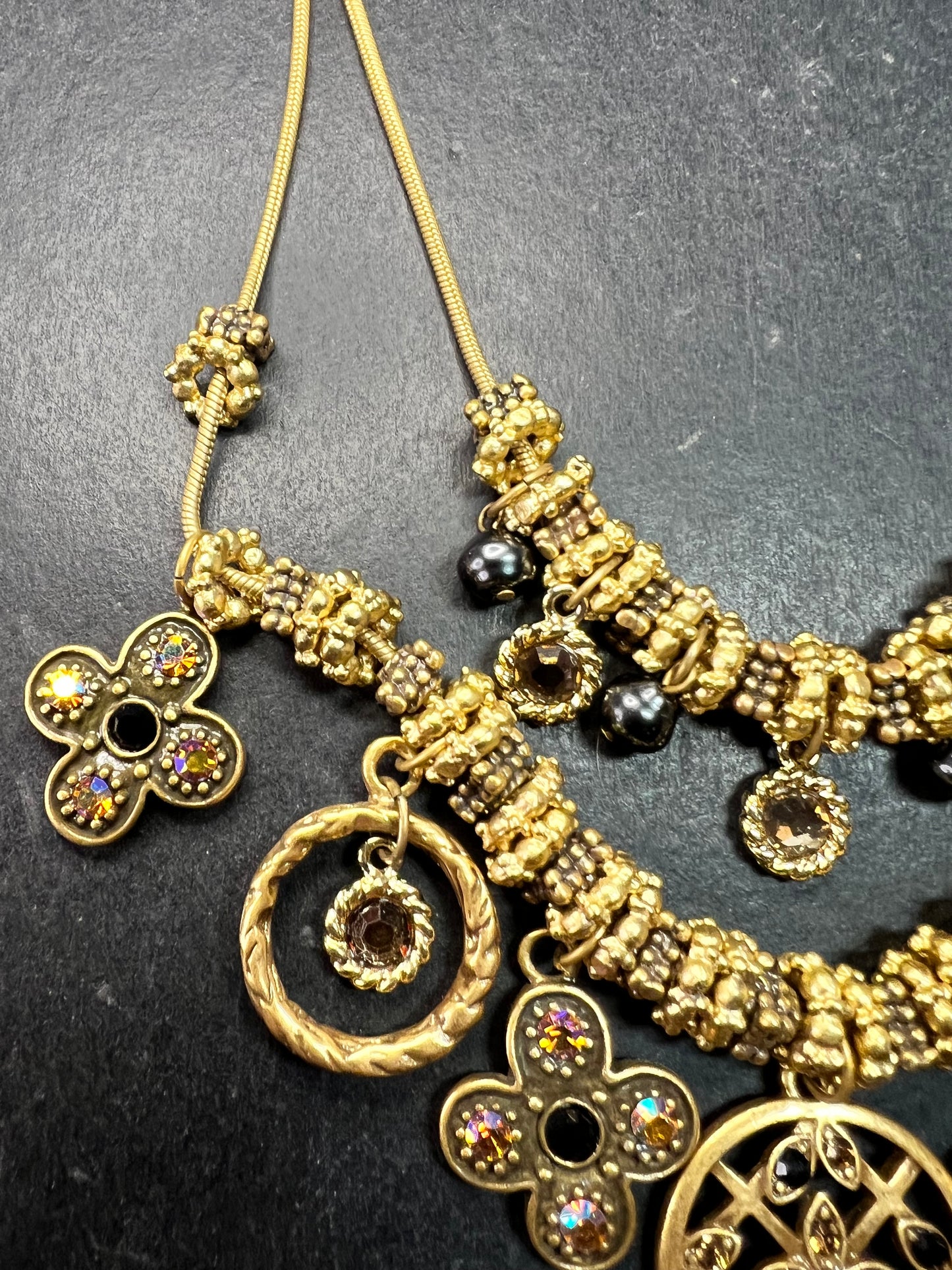 Chico’s Gold Tone Multi Charm Statement Necklace Adjustable 16–24”