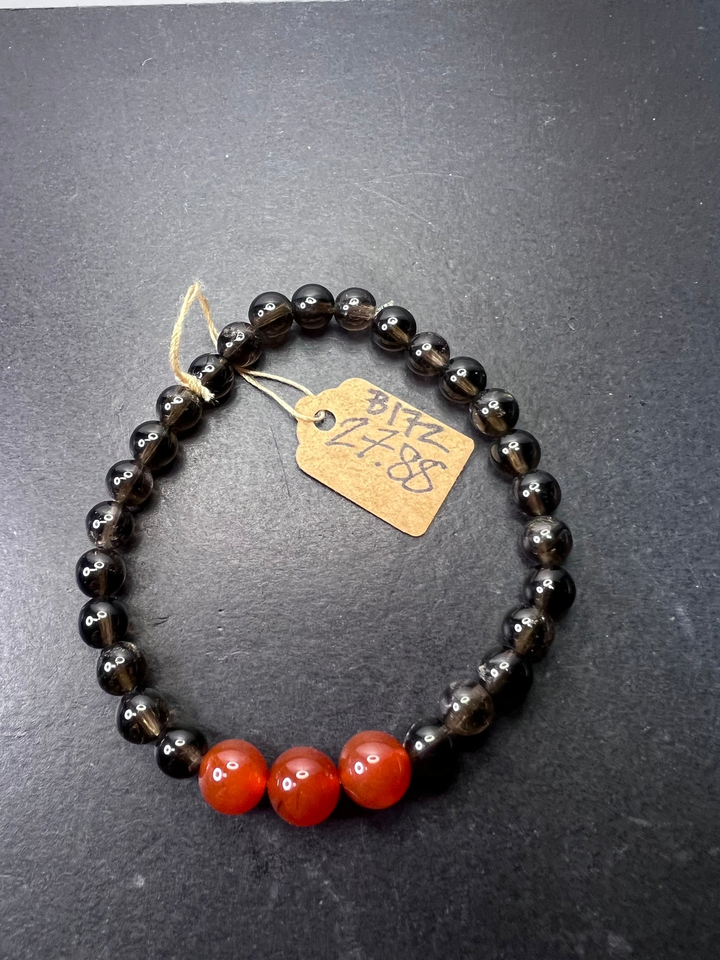 Smoky quartz and carnelian bracelet 7 inch