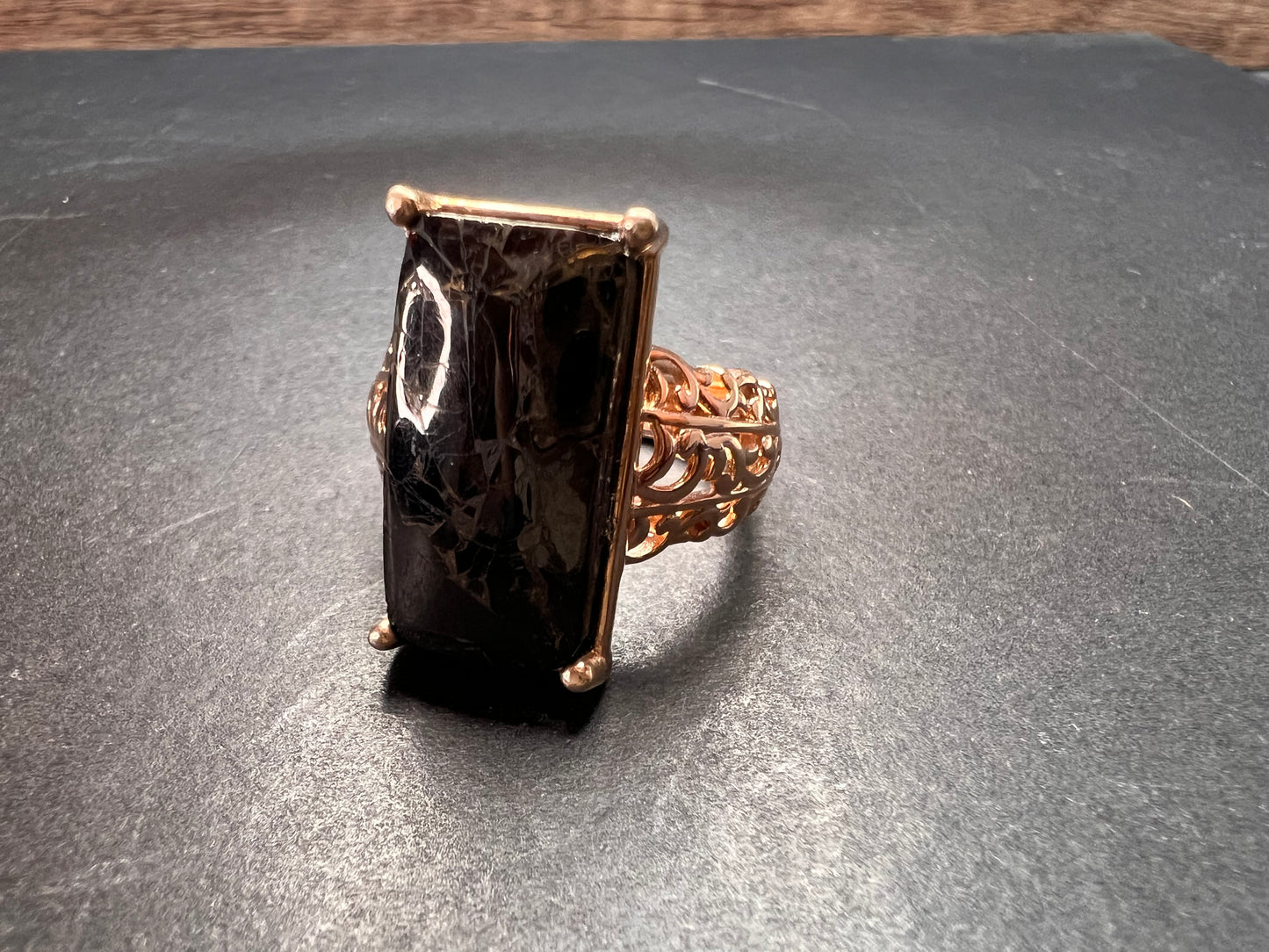 NEW Shungite in Matrix rose gold over copper ring size 9