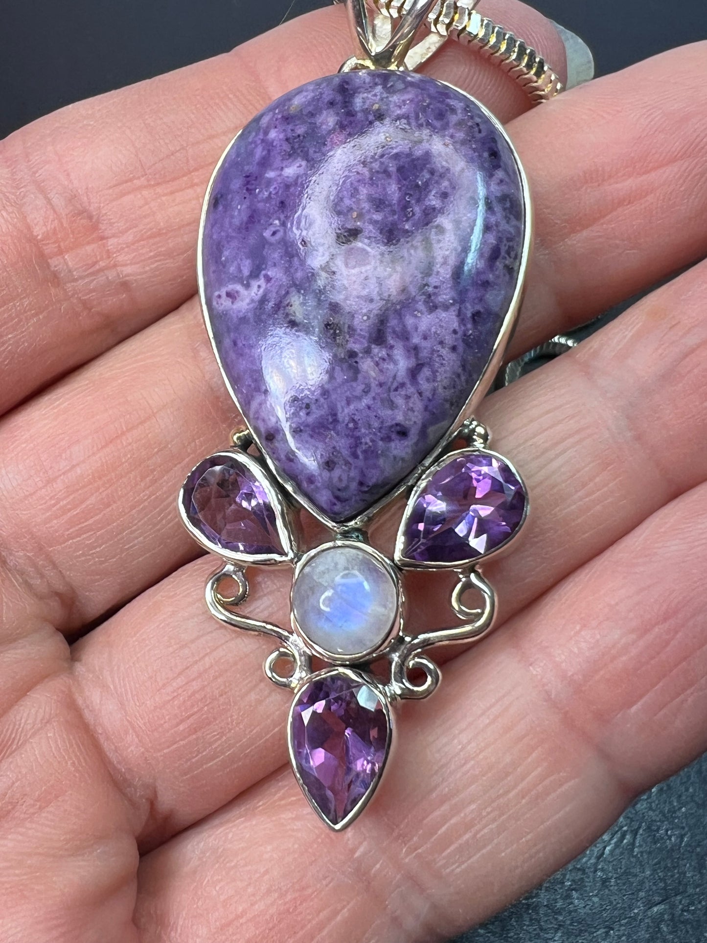 Arya designer stichtite and amethyst Sterling silver necklace