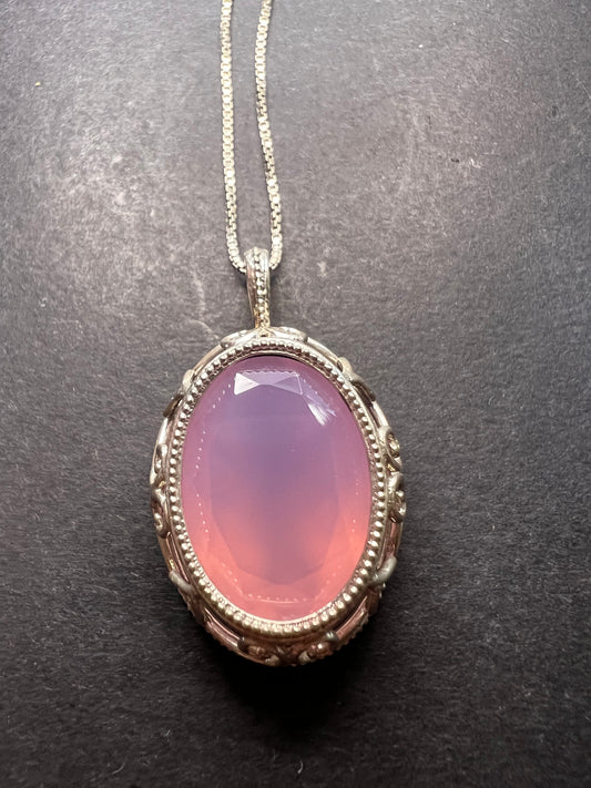 Pink chalcedony sterling silver pendant and 18 inch chain Becky