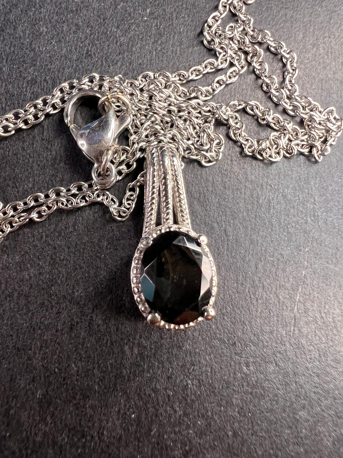 NEW black tourmaline stainless steel pendant and chain