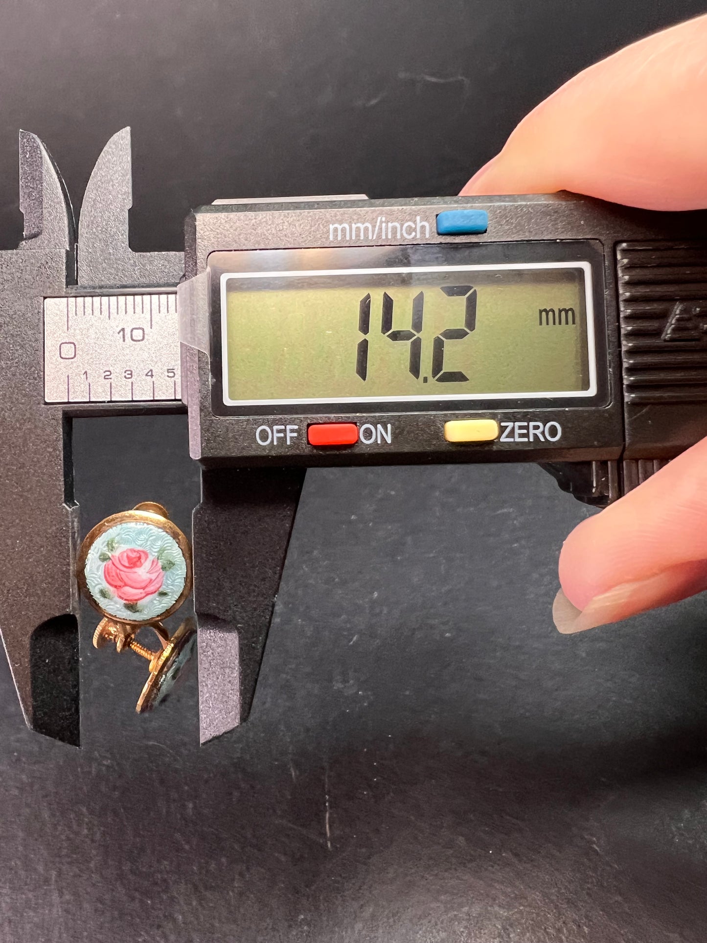 Vintage MCM Gold Tone Guilloche Enamel Pink Rose Screw Back Earrings