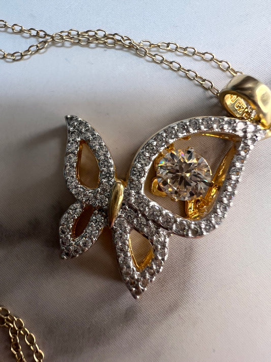 Butterfly CZ pendant in YG over sterling silver with 18 inch chain