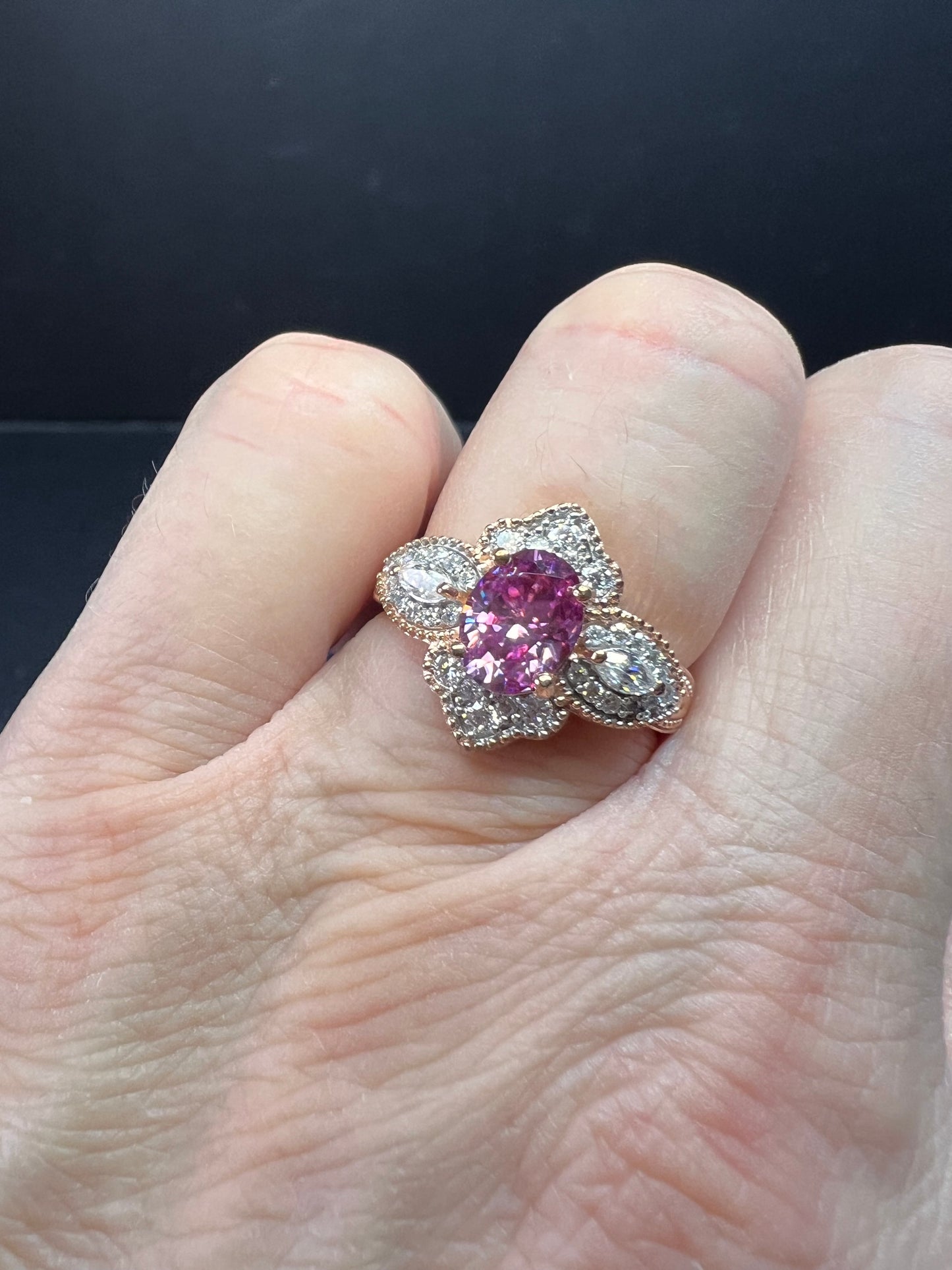 NEW Pink Moissanite lotus ring in rose gold vermeil 925 size 6