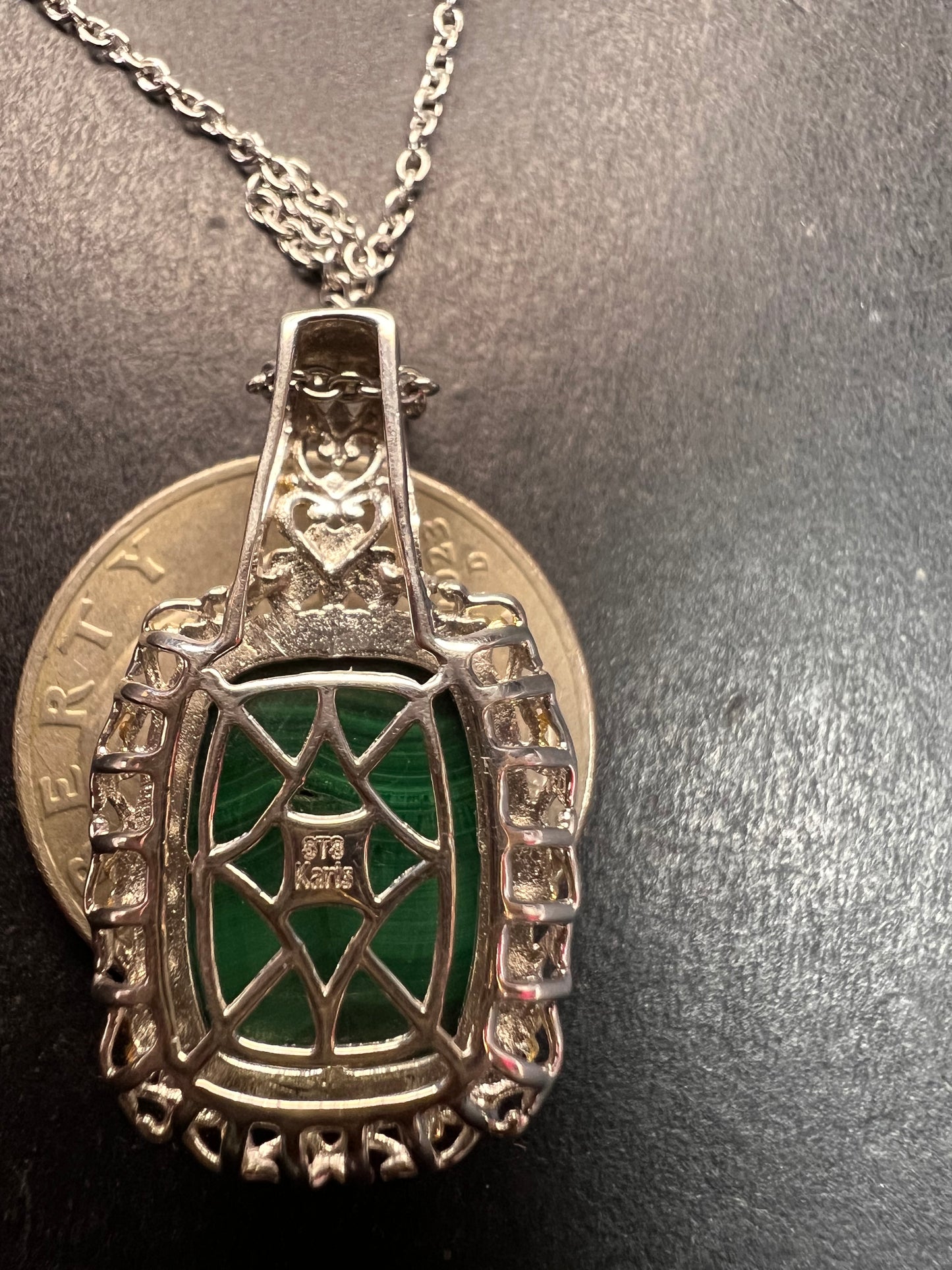 New Karis Platinum & 18K Gold Plated Malachite Pendant Necklace 20”