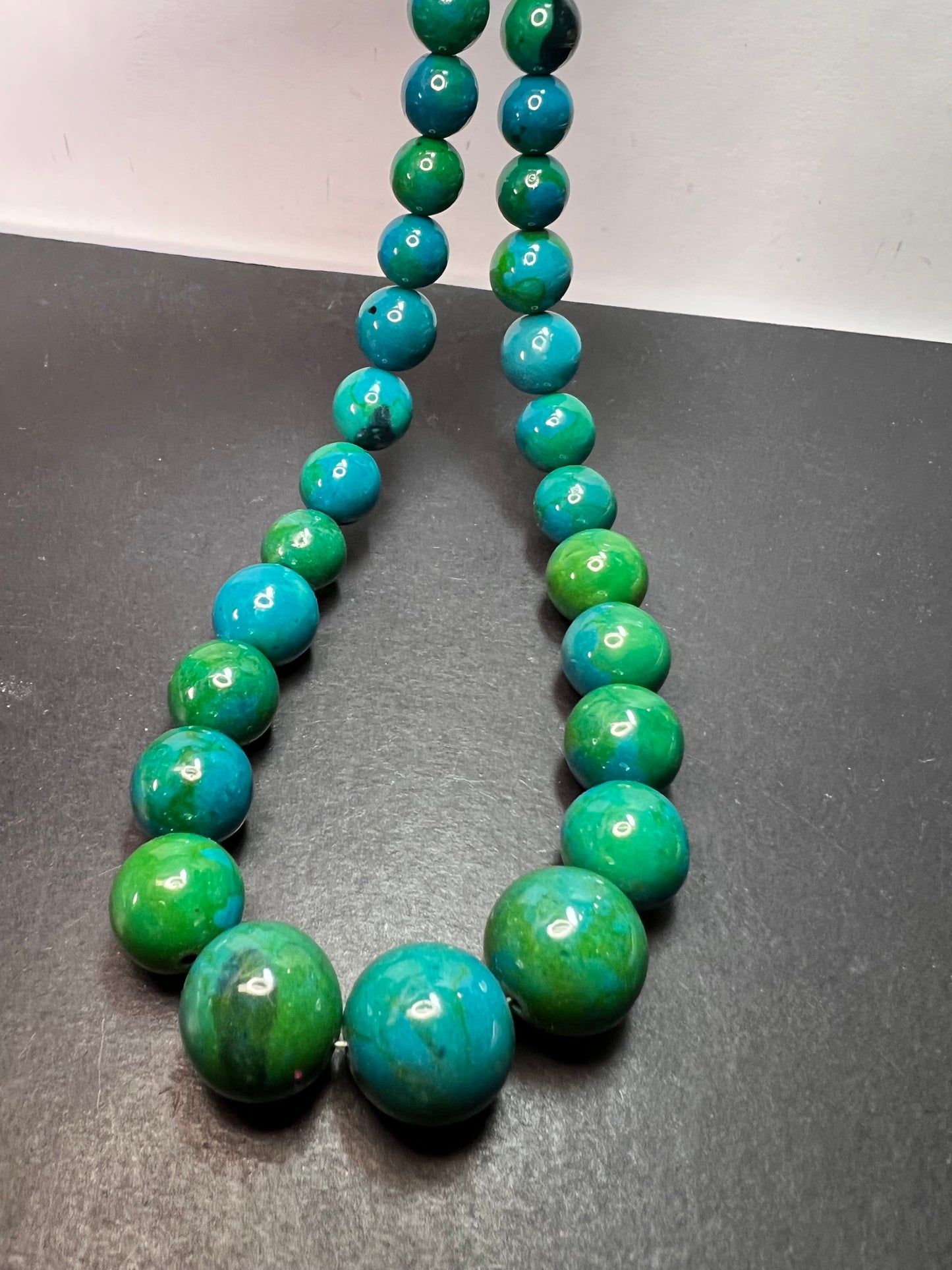 Chrysocolla beaded 20 inch necklace with sterling silver clasp *NEW*