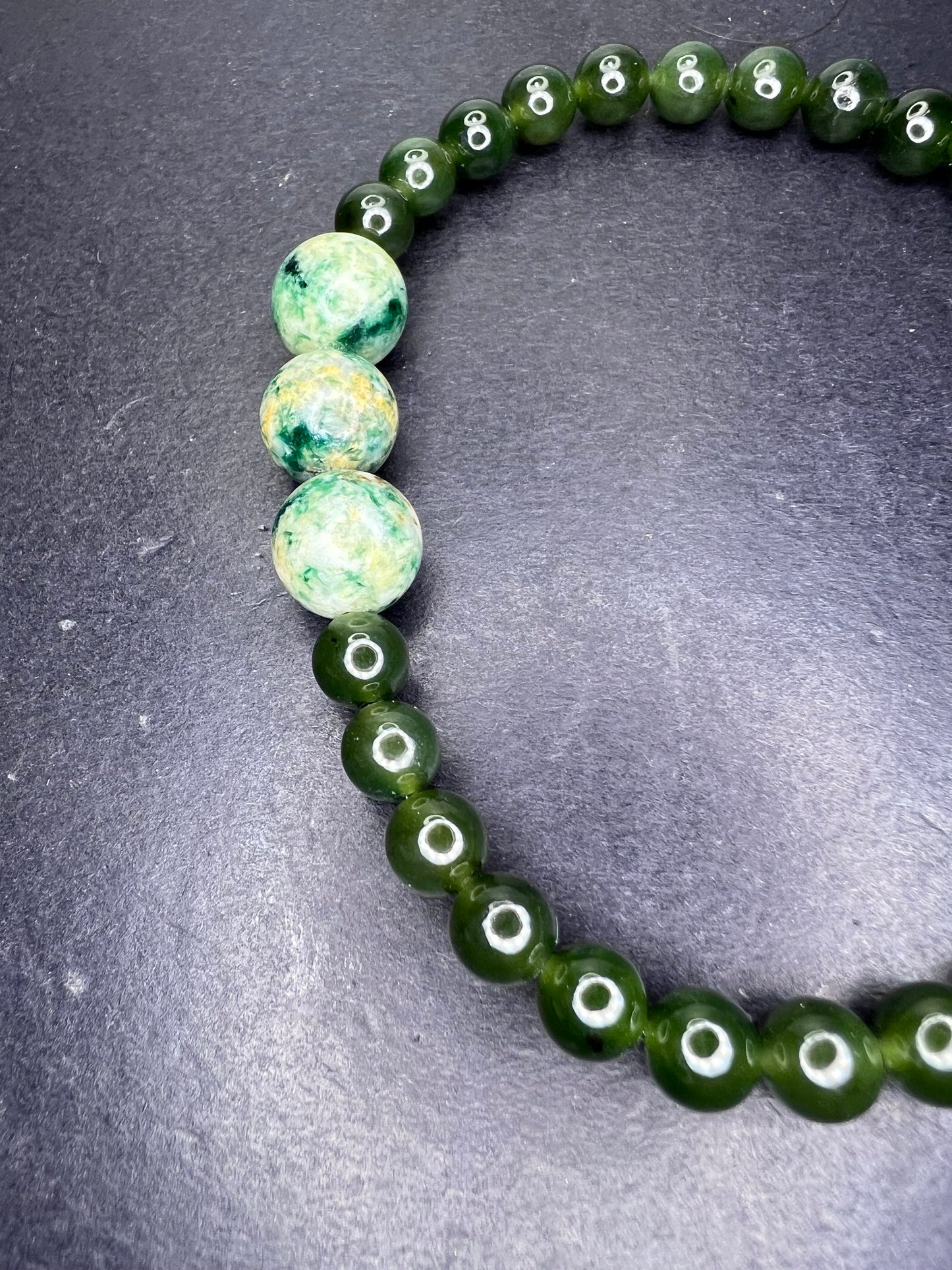 Nephrite Jade and Hackmanite stretch bracelet 8 inch