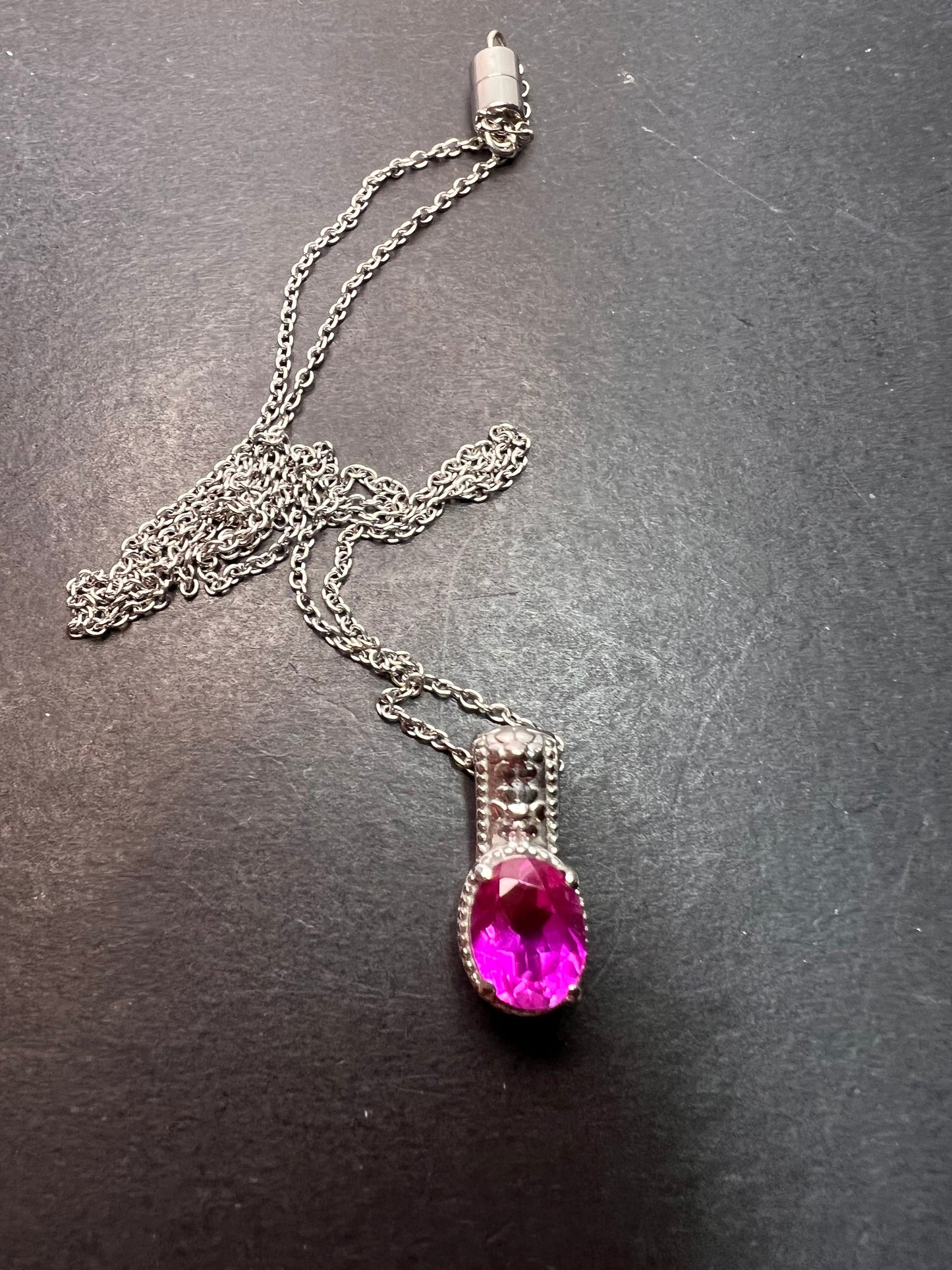 Radiant orchid quartz pendant and chain necklace in stainless steel *NEW*