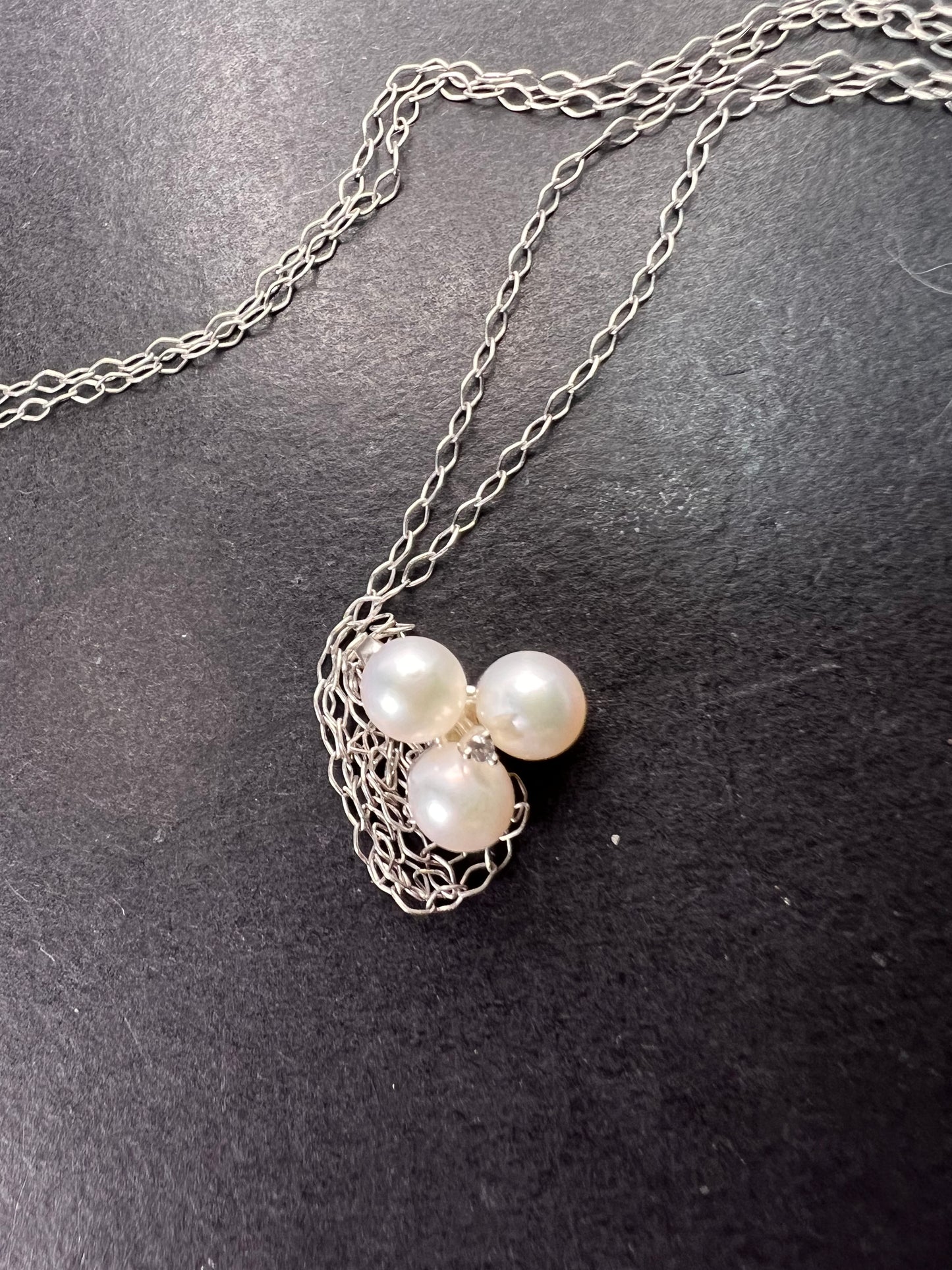 Trilogy pearl and diamond accent pendant and chain necklace in sterling silver