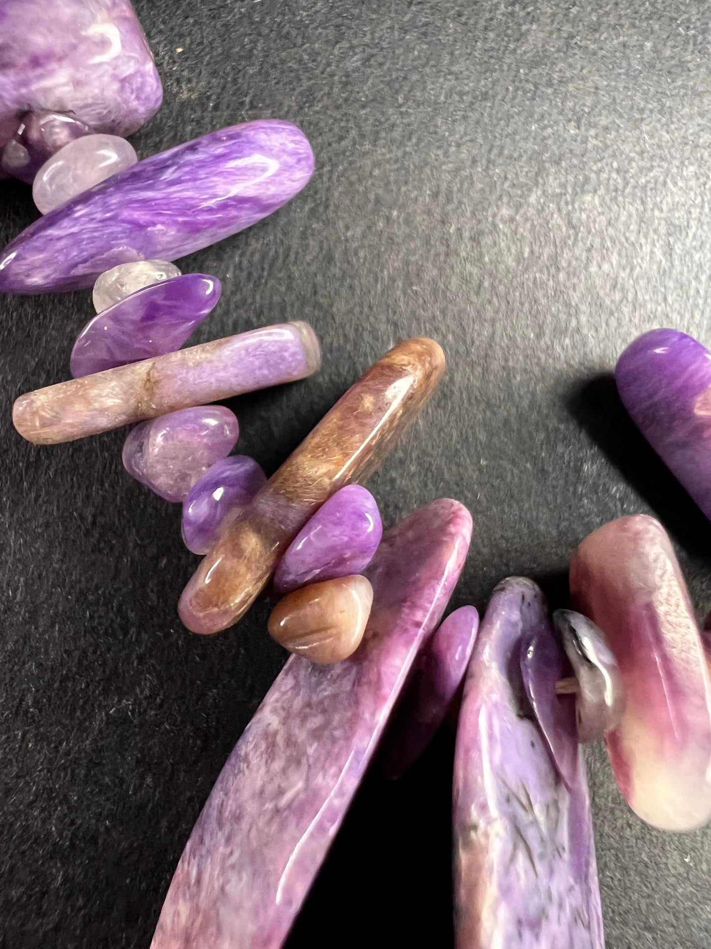 NEW charoite graduated chip beaded 20 inch necklace with stainless steel clasp