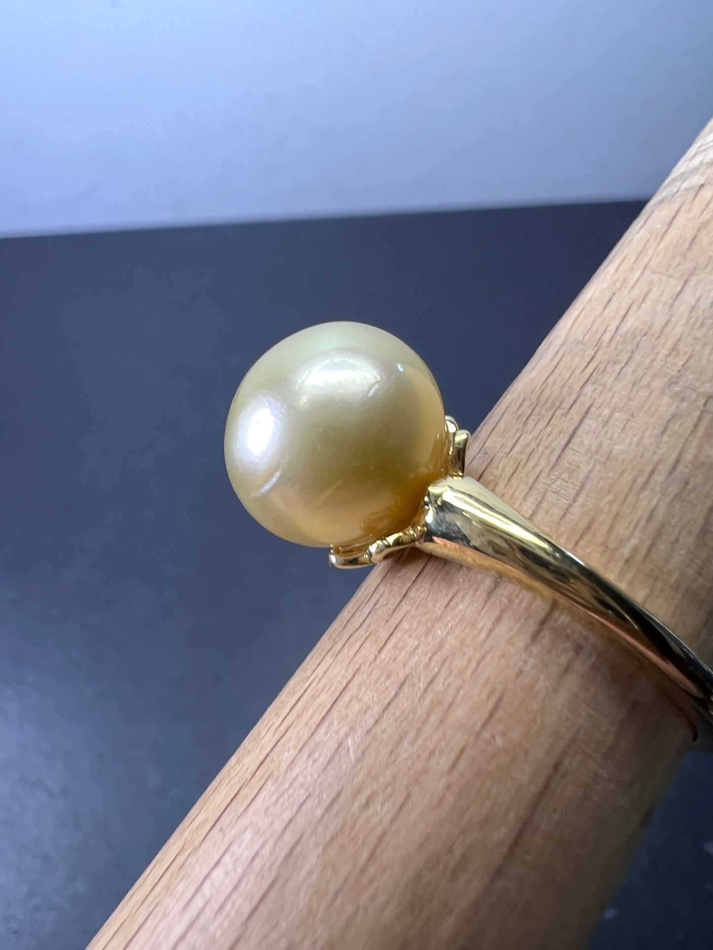 10mm yellow cultured pearl solitaire ring in gold over sterling silver size 9