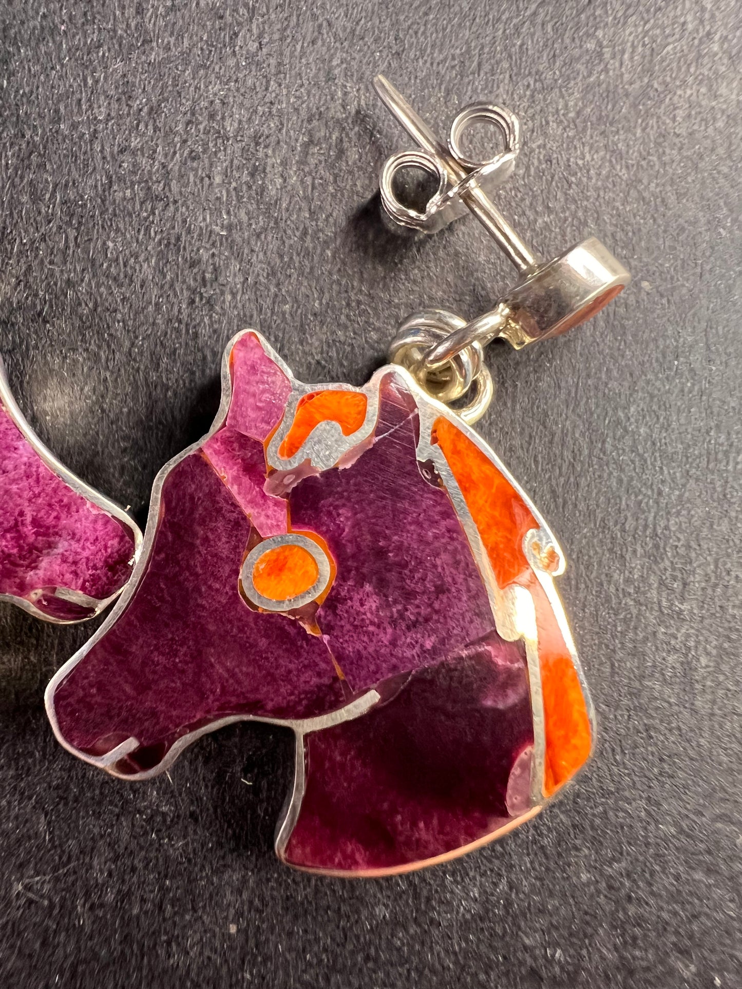 NEW Peruvian spiny oyster sterling silver horse head earrings