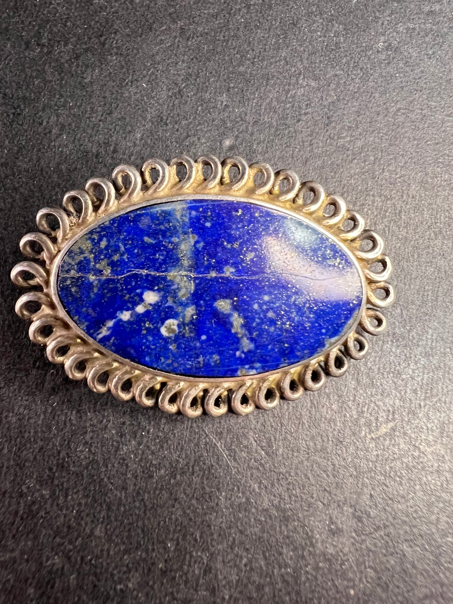 Vintage 950 silver lapis lazuli brooch pin