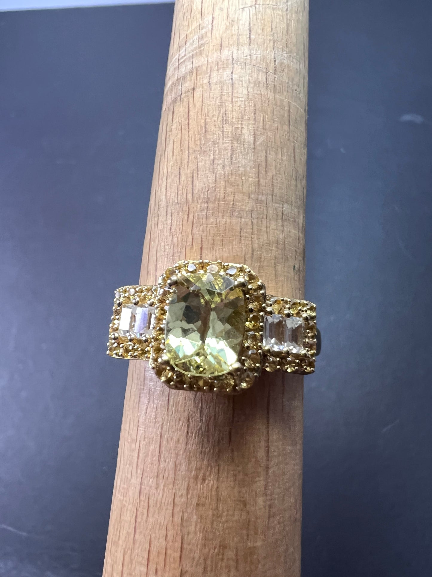 Canary yellow apatite, yellow sapphire, white topaz gold over sterling silver ring size 9