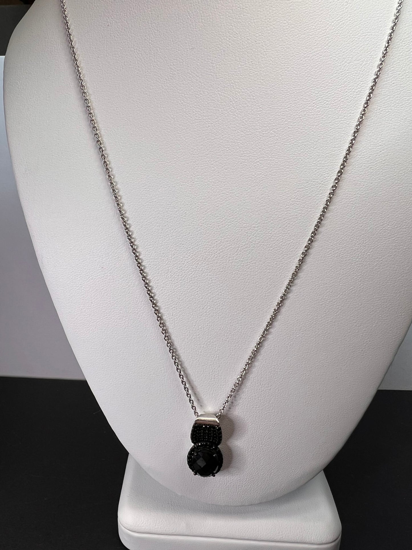 Black spinel pendant and chain necklace in rhodium over sterling silver