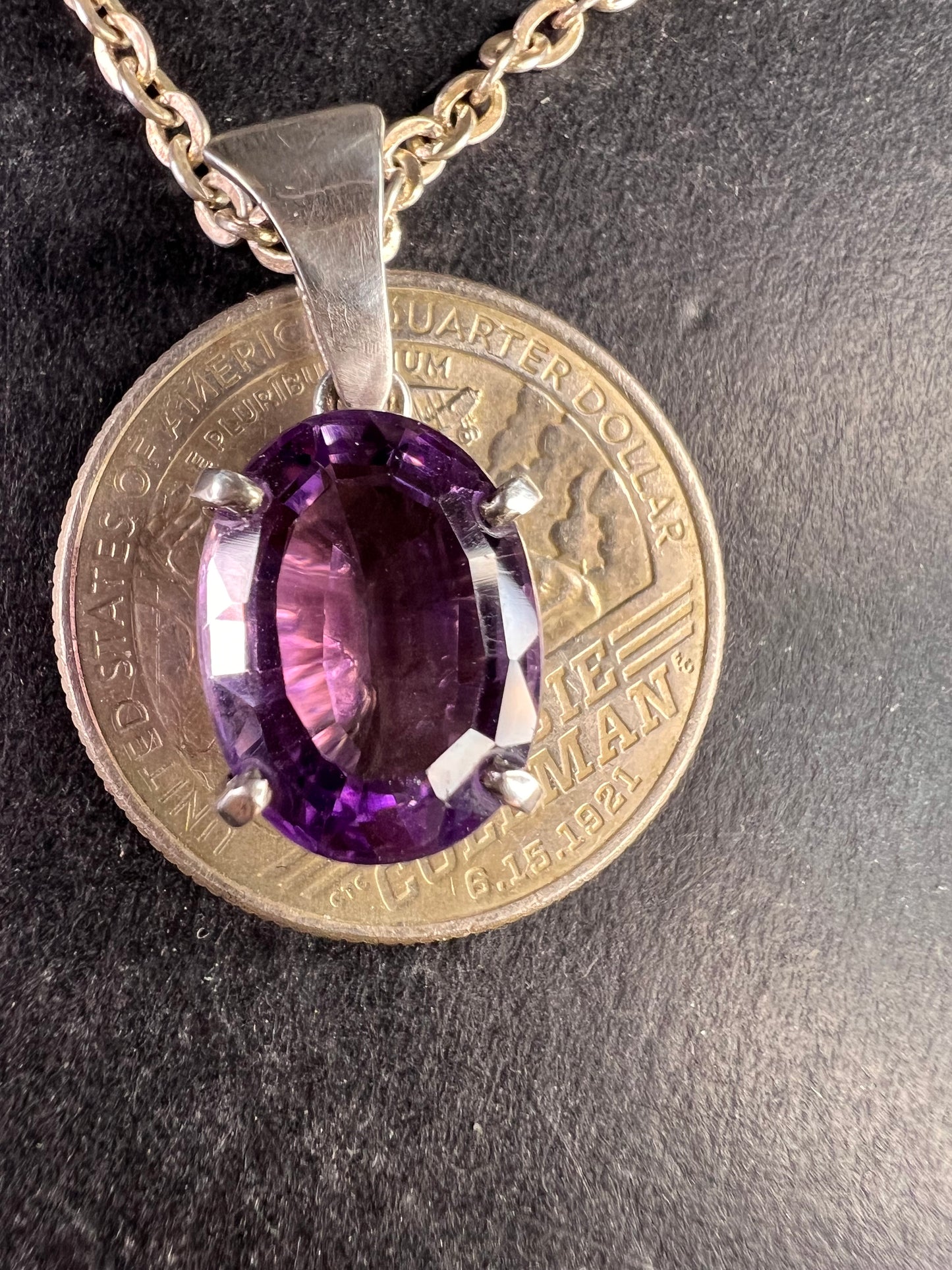 Vintage Amethyst Sterling Silver Pendant on 960 Silver Chain 18”
