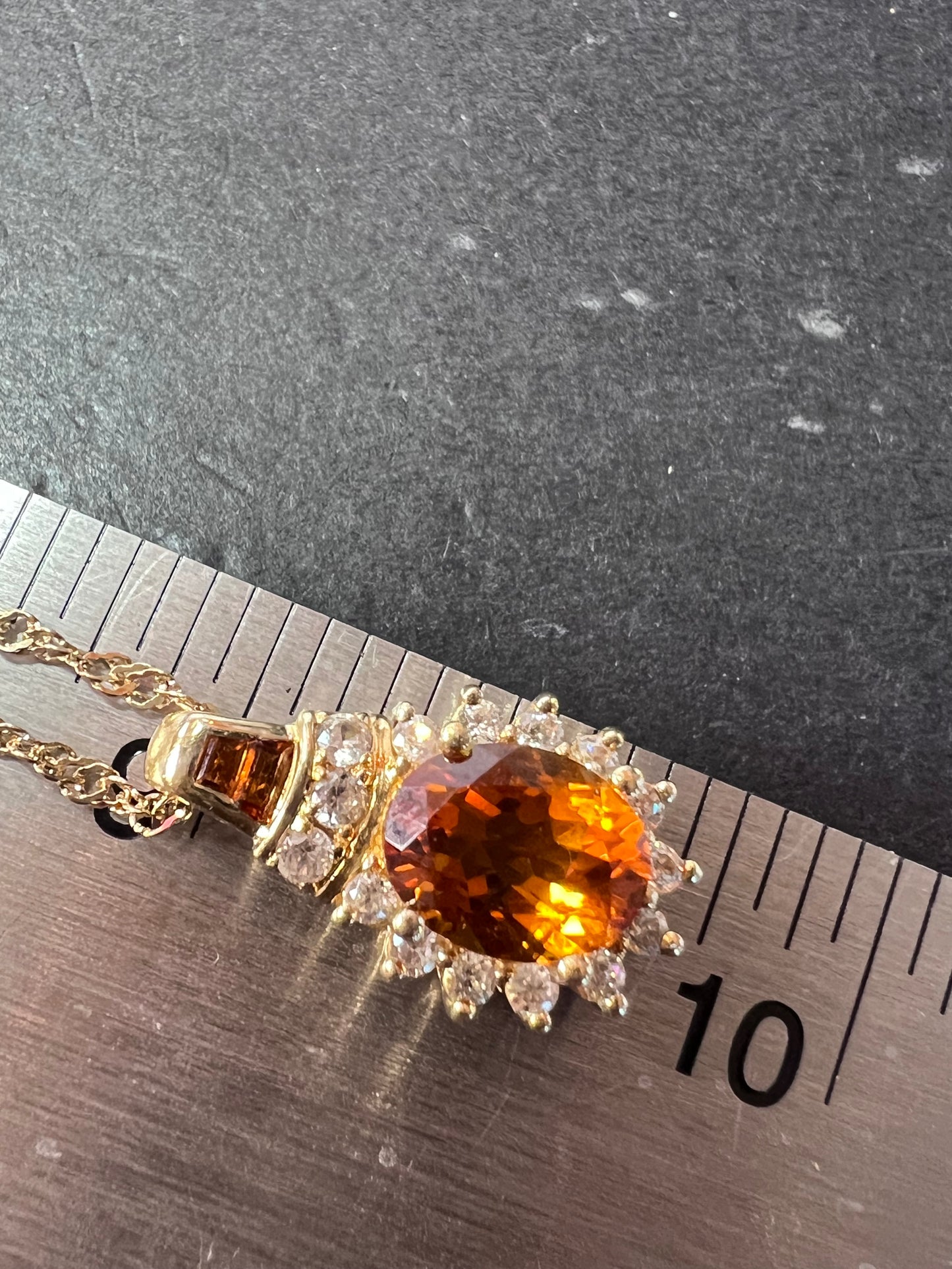 Mandarin citrine and white topaz halo pendant necklace in 14k gold over sterling silver