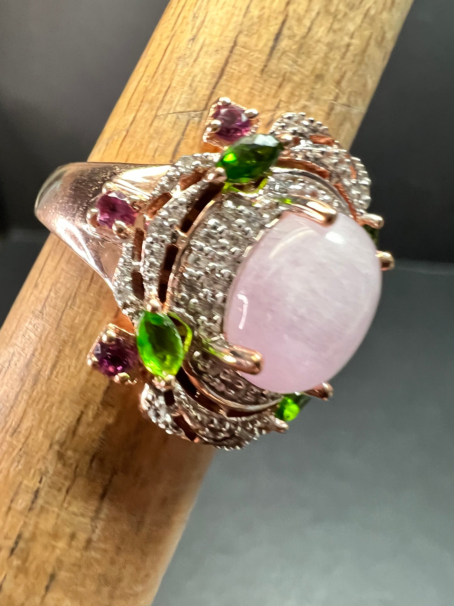 NEW Kunzite Chrome Diopside Garnet Zircon 925 Rose Gold Ring Sz 7