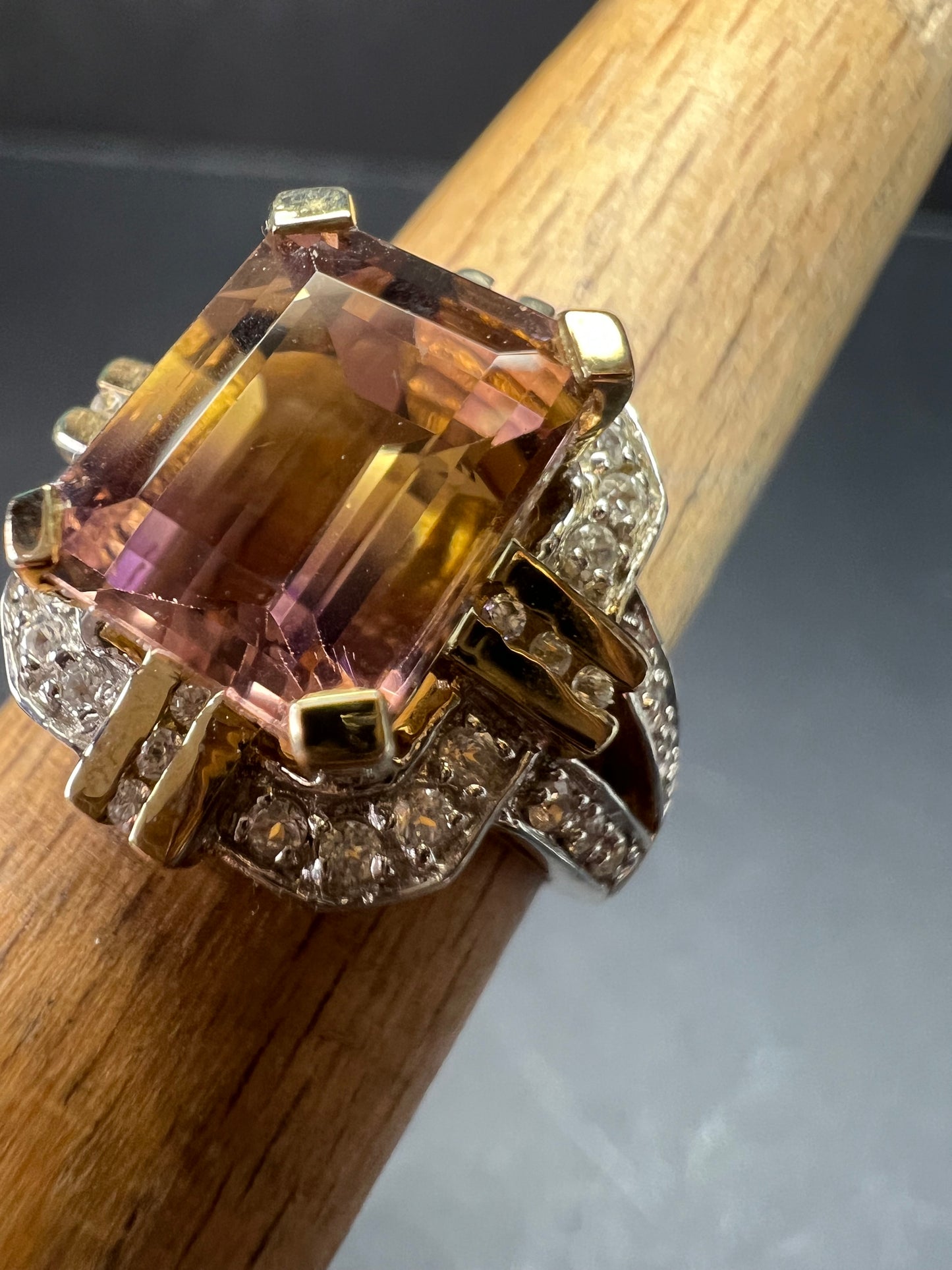 Vintage Ametrine Emerald Cut Ring Gold Over Sterling White Zircon Size 7