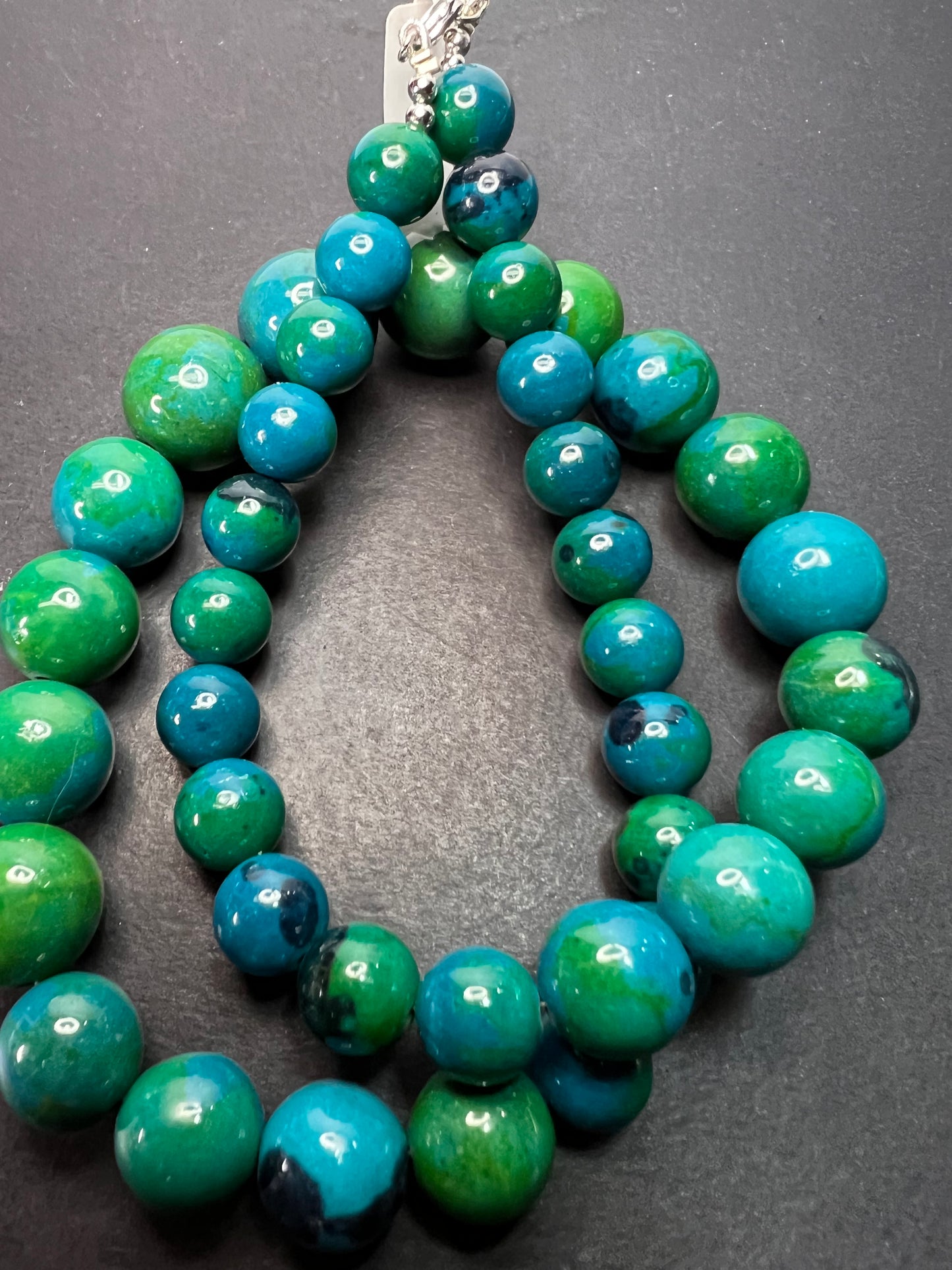 Chrysocolla beaded 20 inch necklace with sterling silver clasp *NEW*