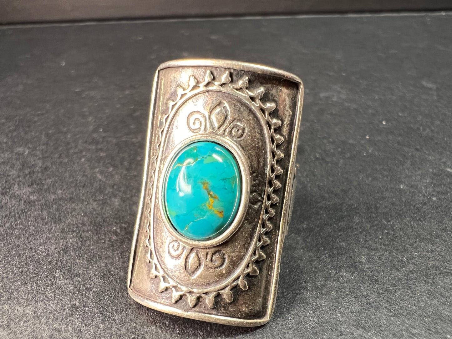 Vintage DIDAE Sterling Silver Kingman Turquoise Shield Ring – Size 7