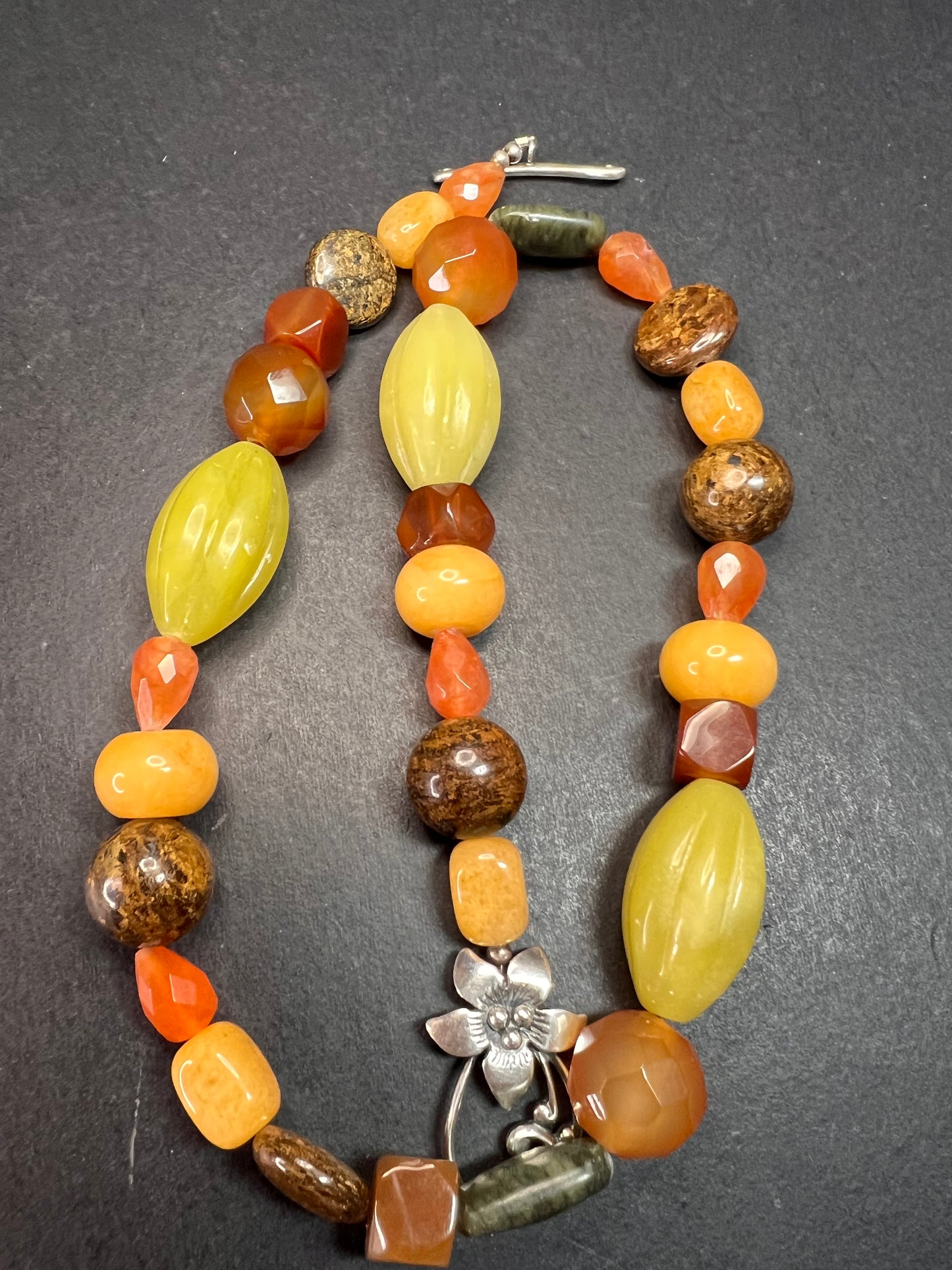 NEW multi stone 18 inch necklace with sterling silver flower toggle clasp